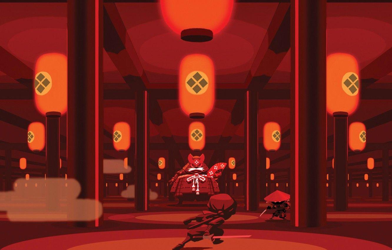 1332x850 Wallpaper katana, fan, lights, columns, temple, the fight, Mini