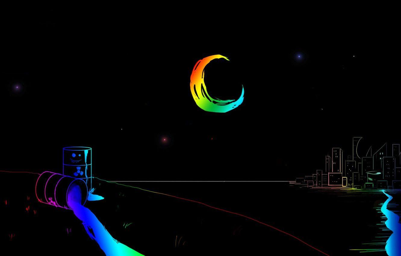 1332x850 Wallpaper stars, night, city, the city, the moon, rainbow, rainbow, moon, river, river, night, stars, tank, tub, chemicals, chemicals image for desktop, section абстракции