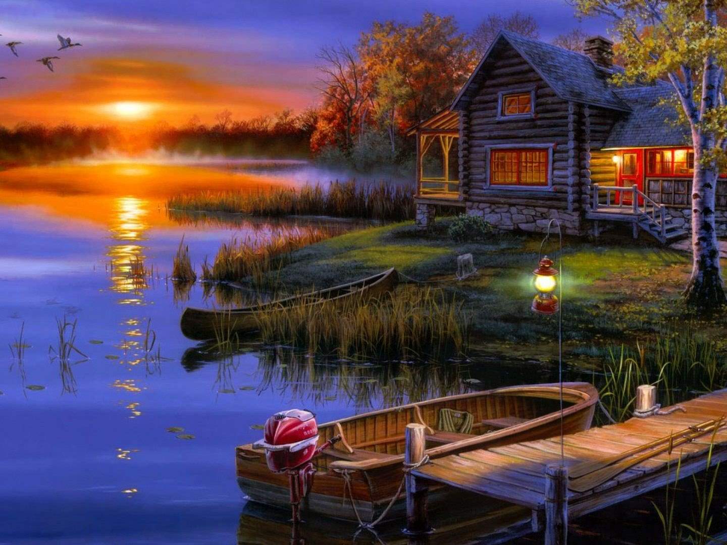 1440x1080 Lake House Desktop Background