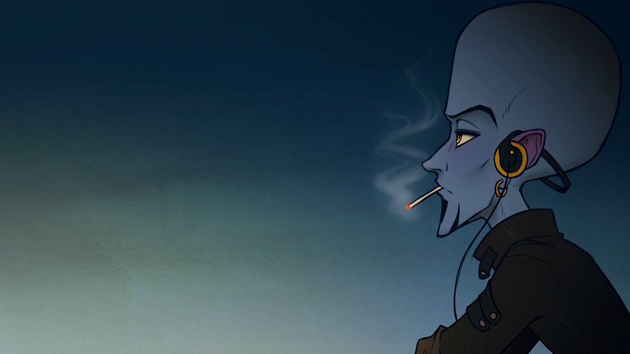1244x700 Headphones cartoons blue music smoke punk smokes Rock music