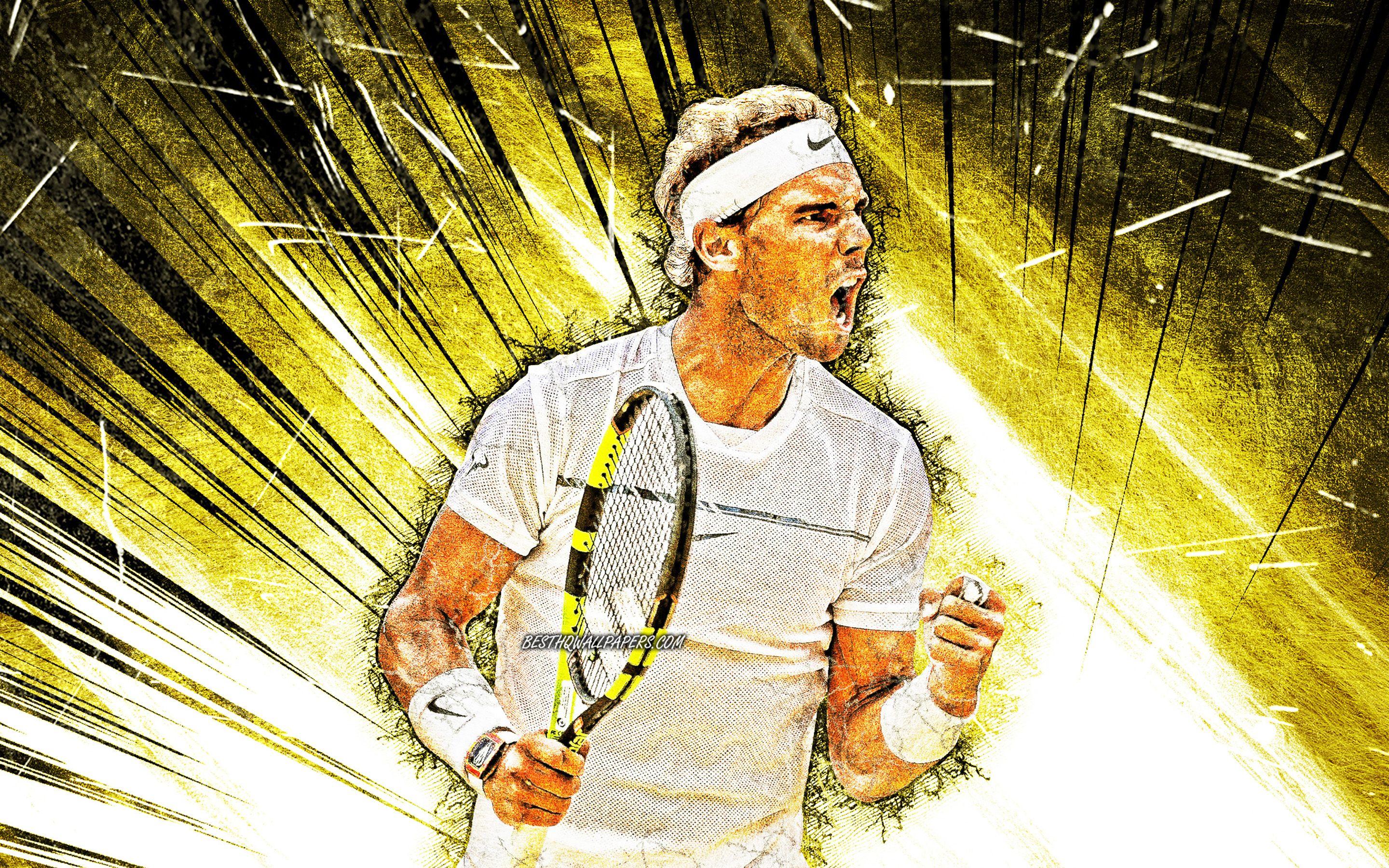 2880x1800 Download wallpaper Rafael Nadal, grunge art, spanish tennis