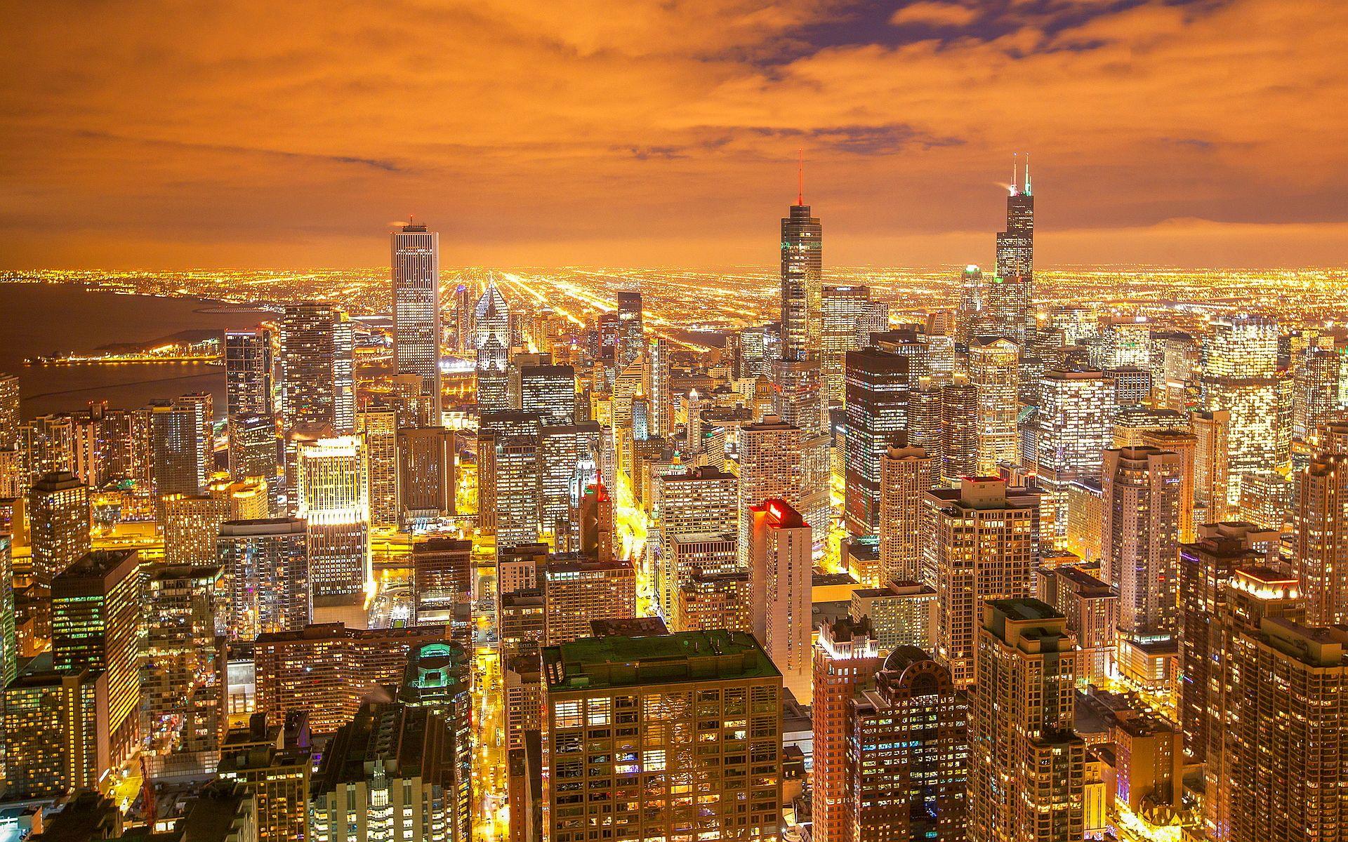 1920x1200 Chicago Evening View Wallpaper