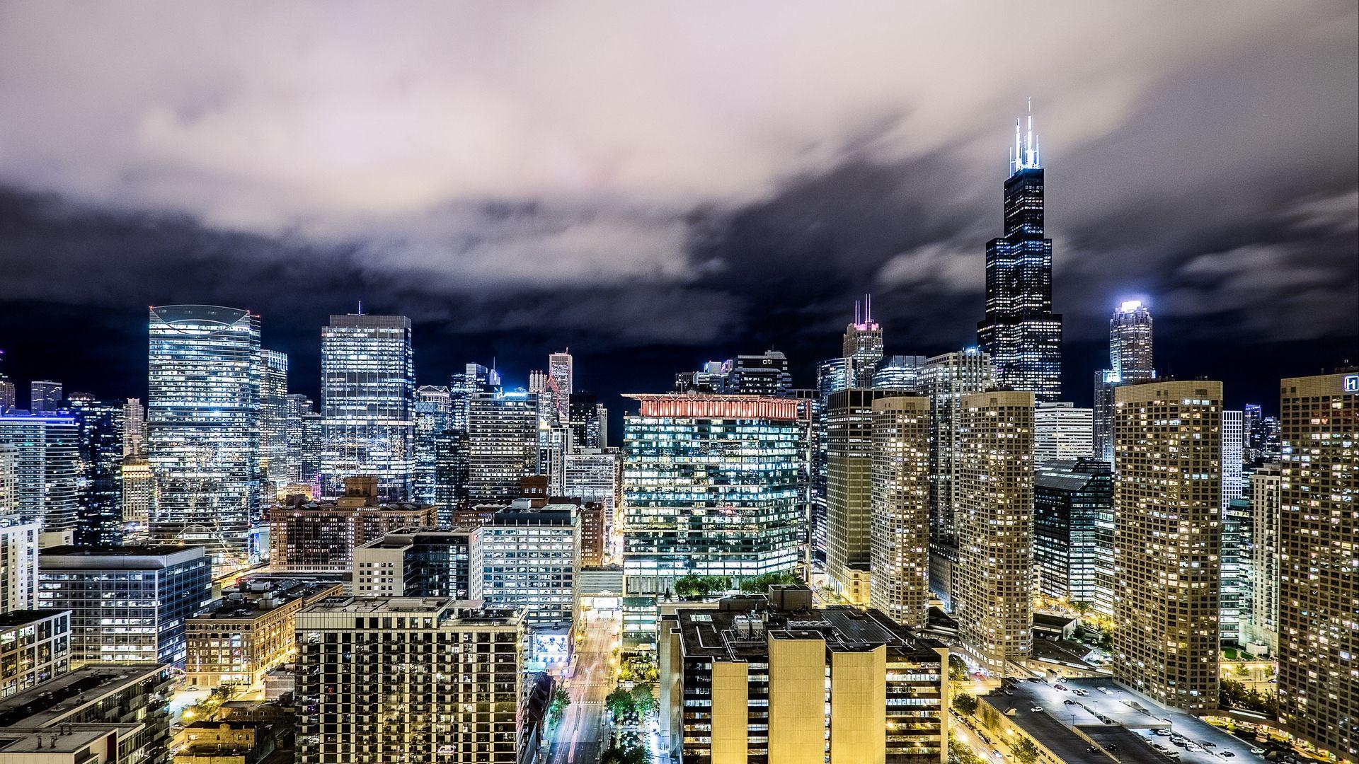 1920x1080 Download wallpaper 1920x1080 chicago, night city
