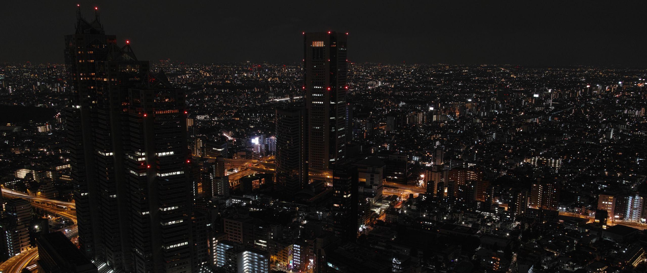 2560x1080 Download wallpaper 2560x1080 night city, skyscrapers, tokyo