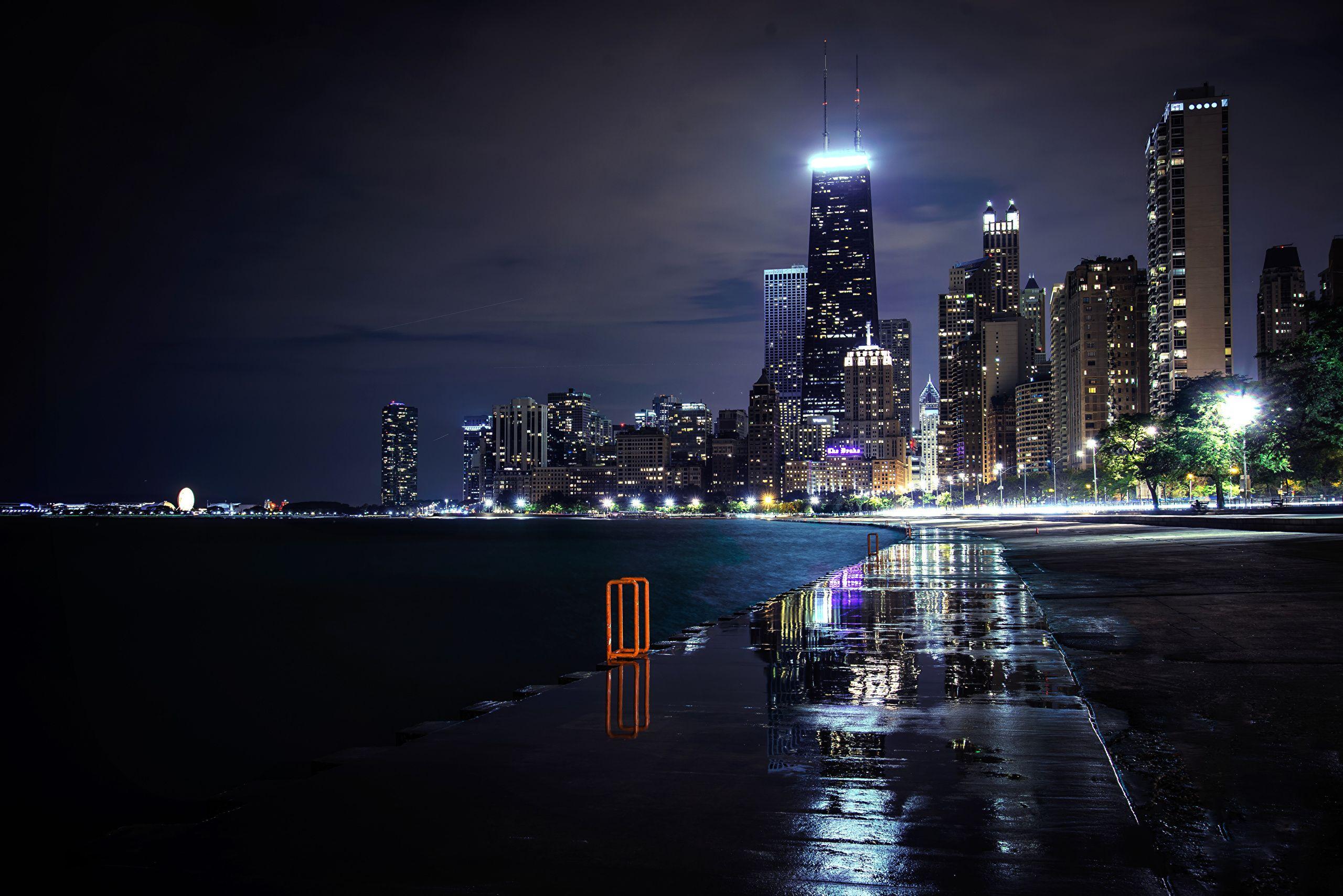 2560x1708 Picture Chicago city USA Illinois Night Skyscrapers 2560x1708