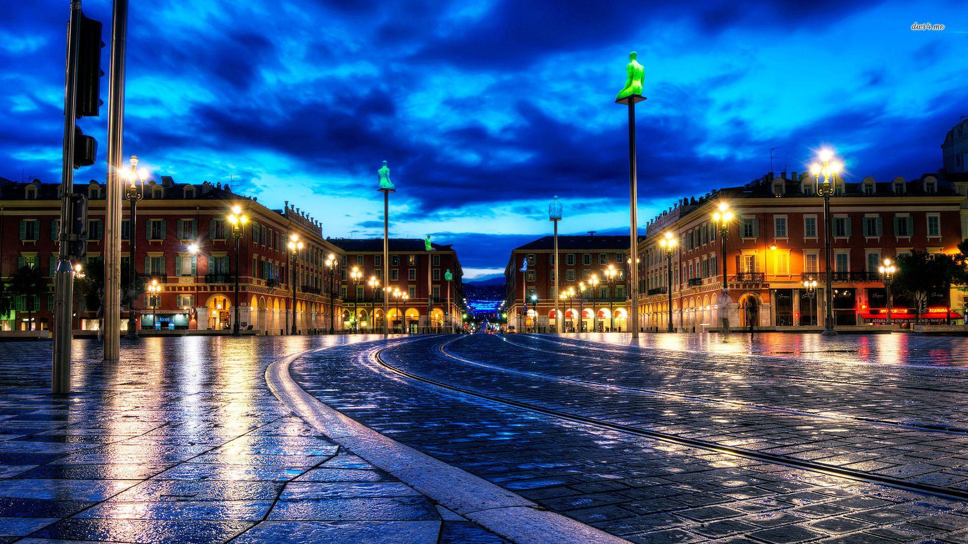 1920x1080 City street at night wallpaper wallpaper