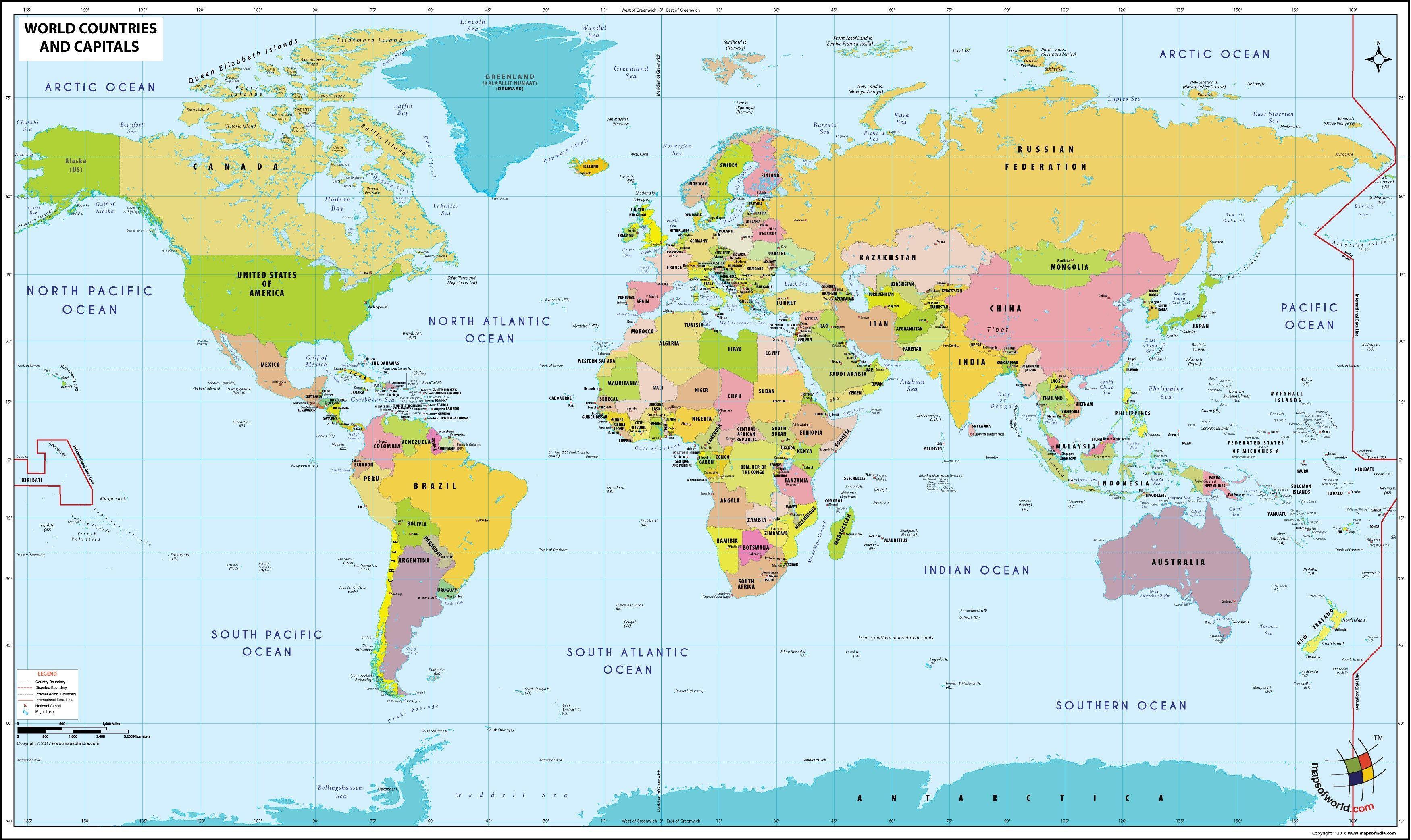 Bản đồ thế giới 3500x2085 Bản đồ chính trị Quốc gia và Thủ đô Tải xuống miễn phí Mới