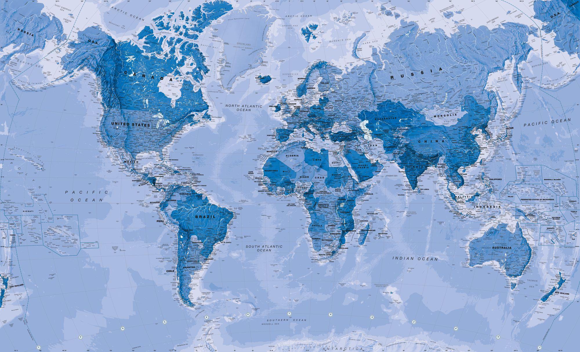 2000x1214 World Map Blue