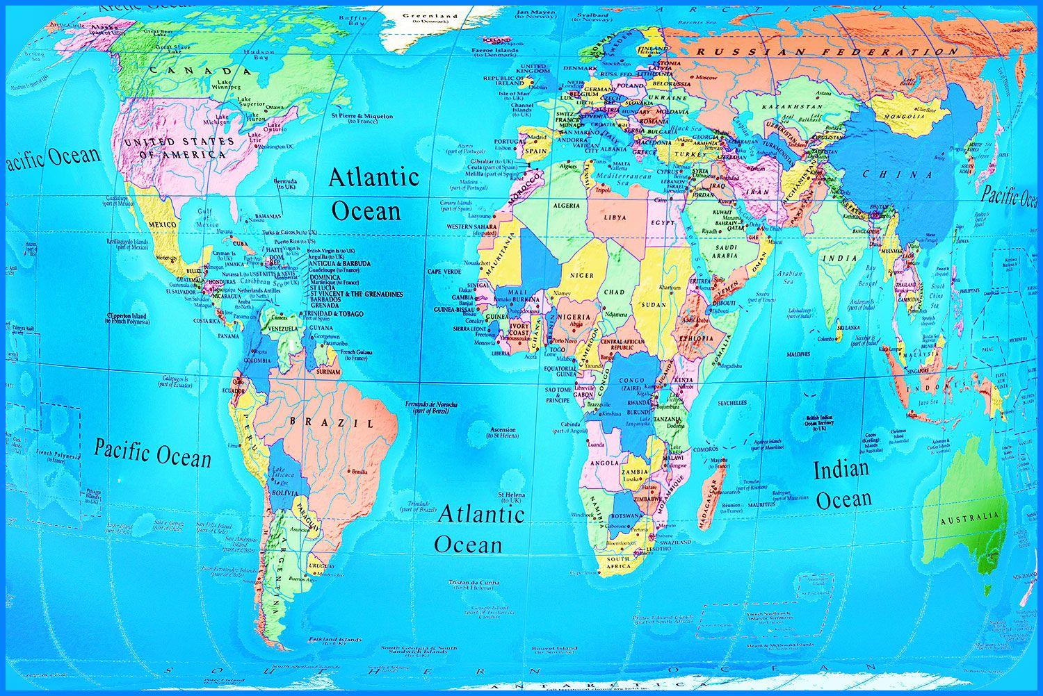 Bản đồ thế giới 1500x1002 với các quốc gia - Hình ảnh Lớn Miễn phí