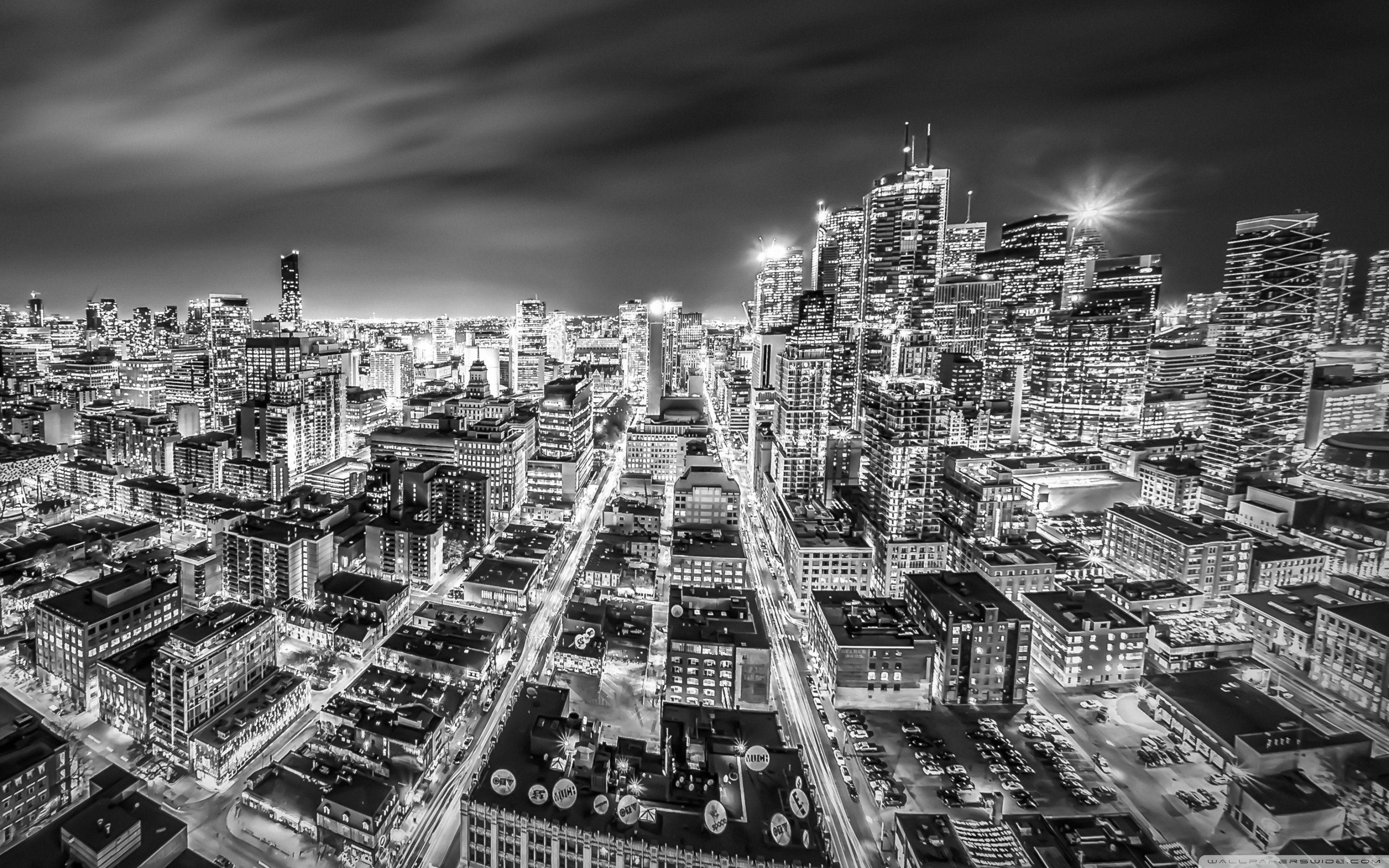 2880x1800 Downtown Toronto Night Black and White Ultra HD Desktop