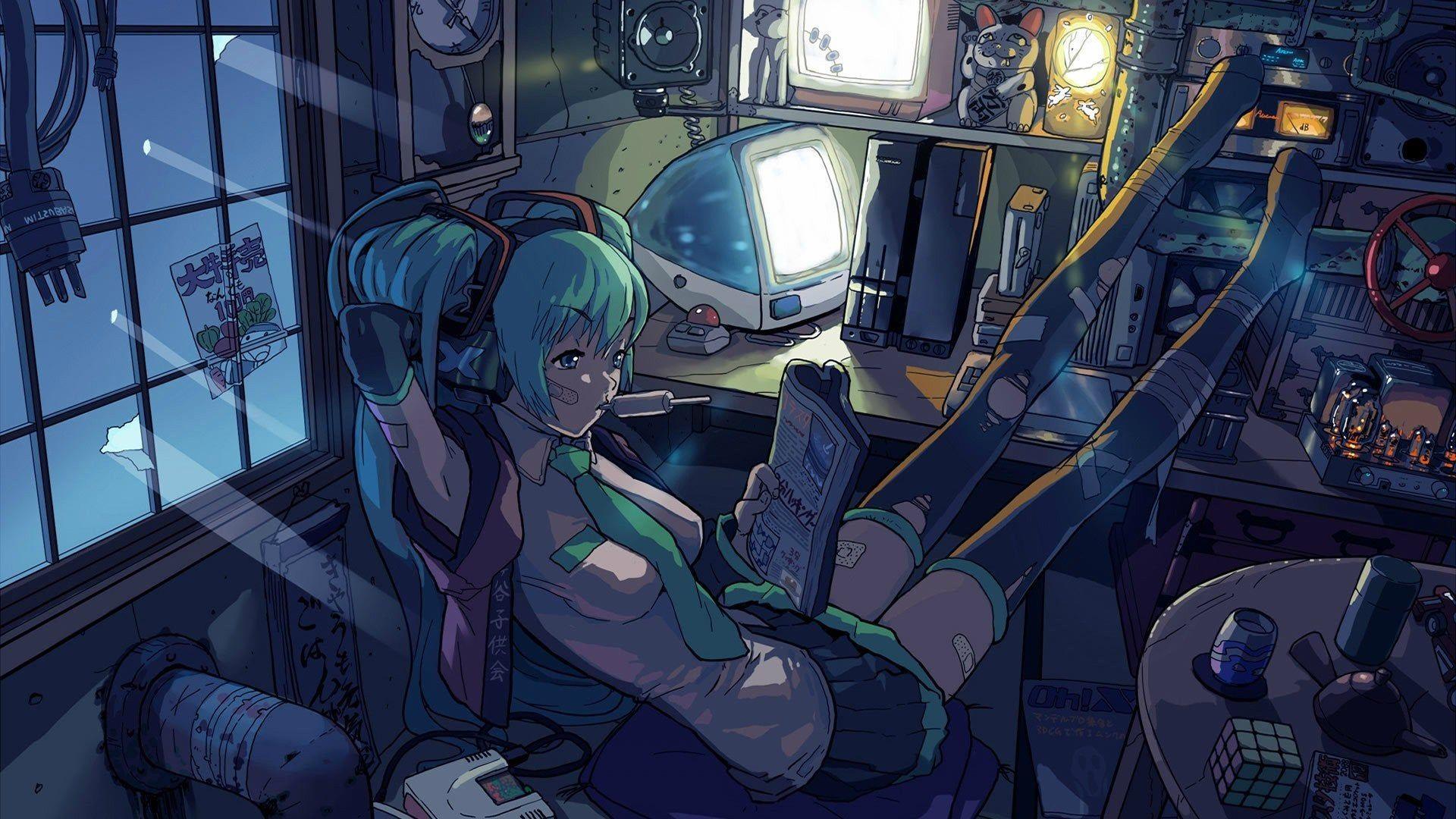 1920x1080 Anime girl relaxing in her own world [1920x1080]