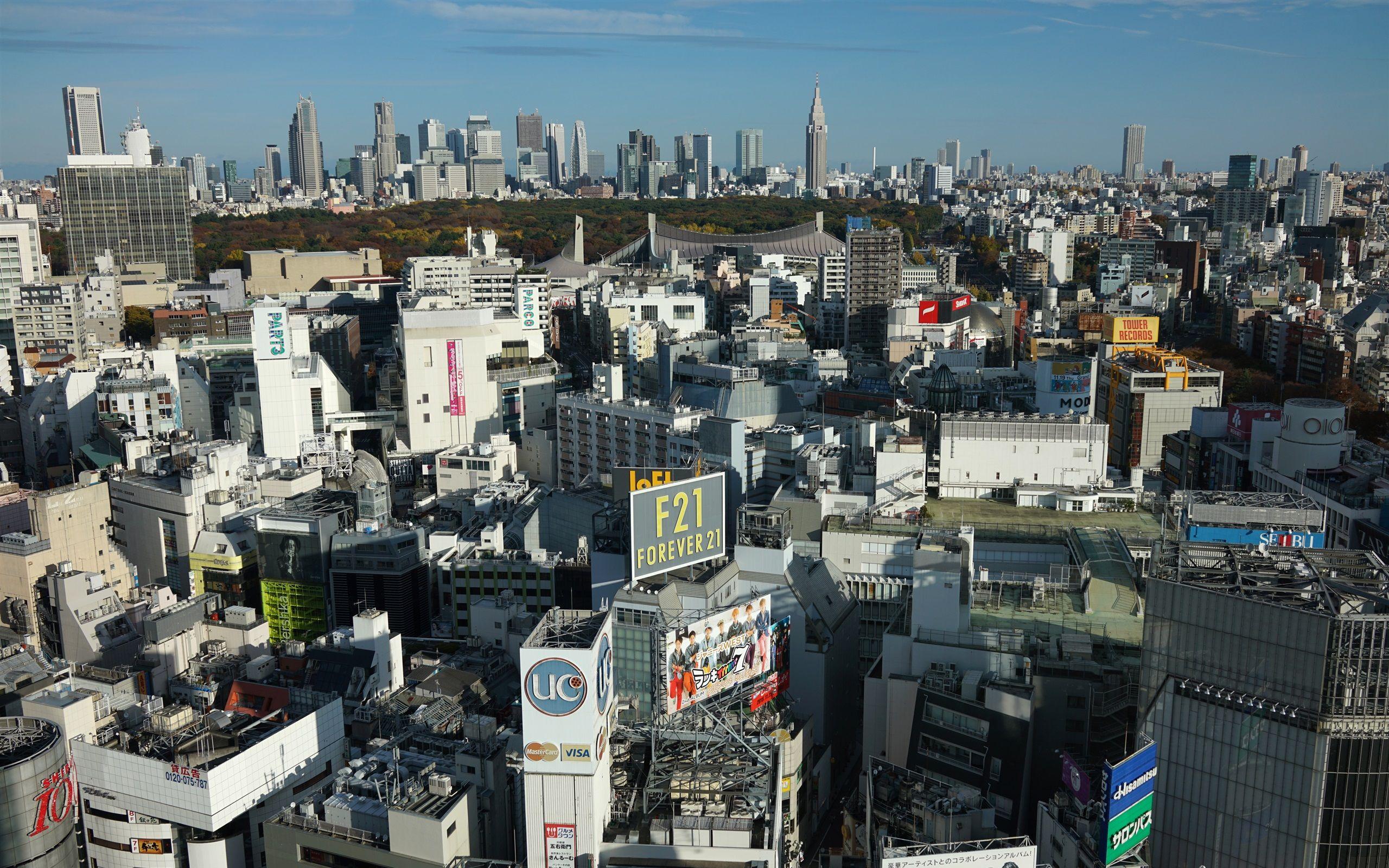2560x1600 Wallpaper Japanese city scenery, houses, skyscrapers