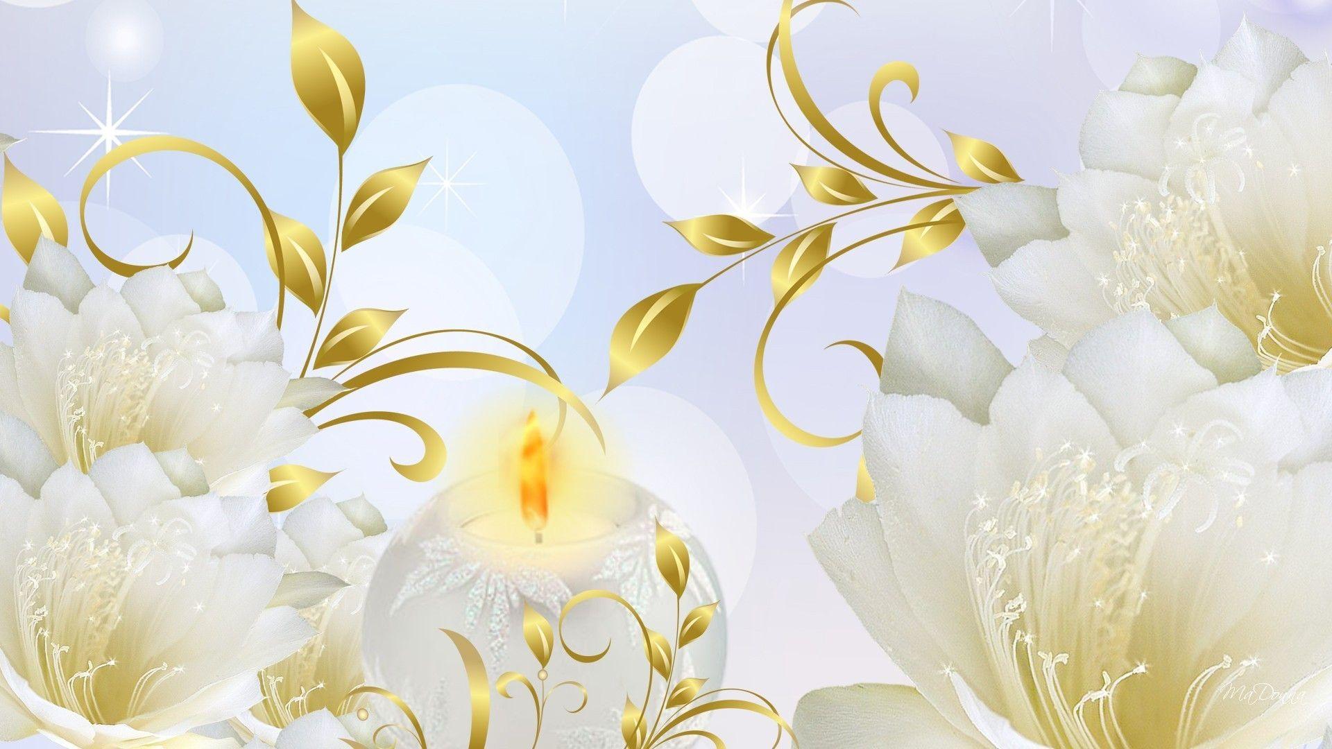 White And Gold Floral Background