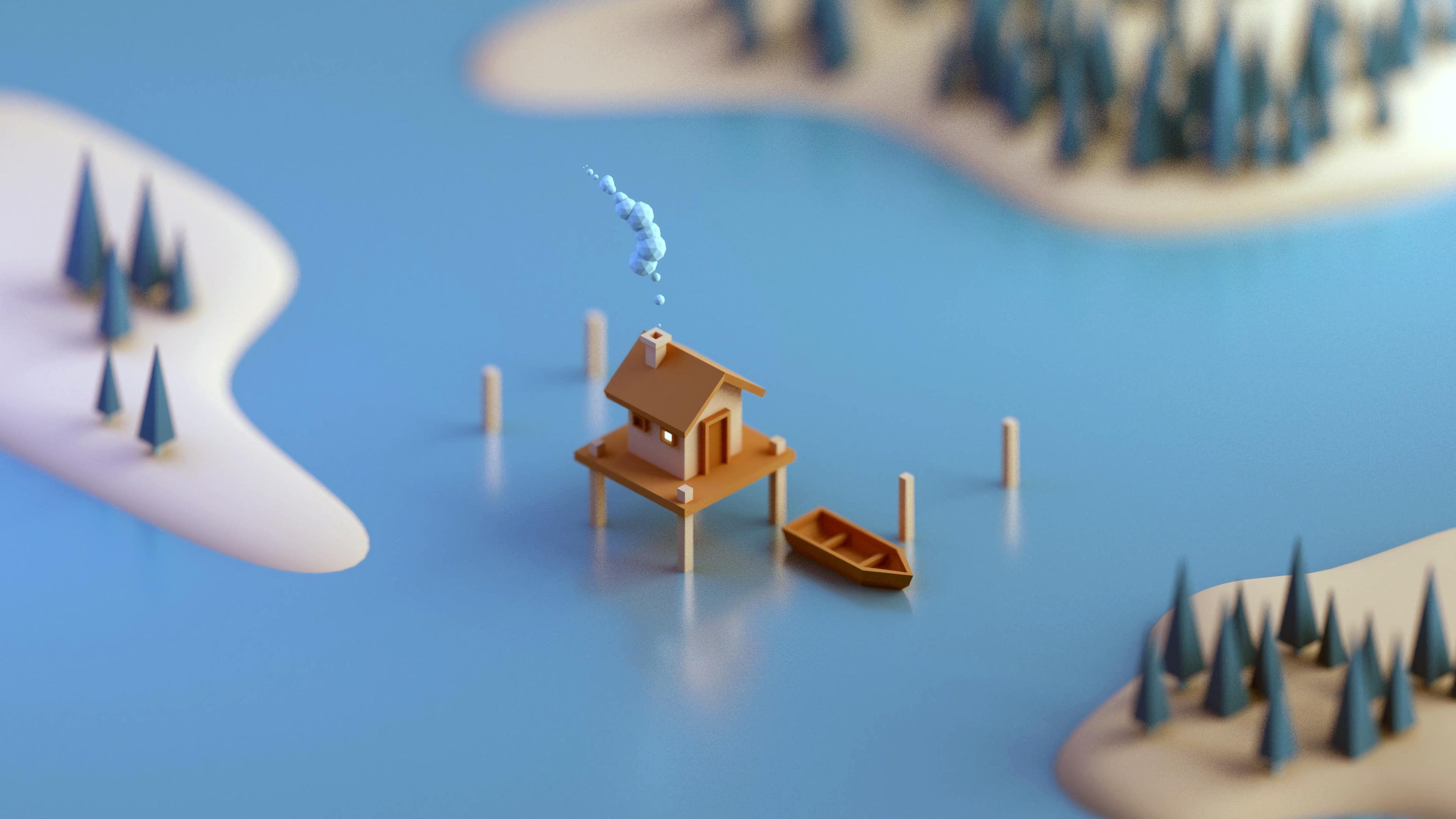 3840x2160 Low Poly Lake House [3840x2160]