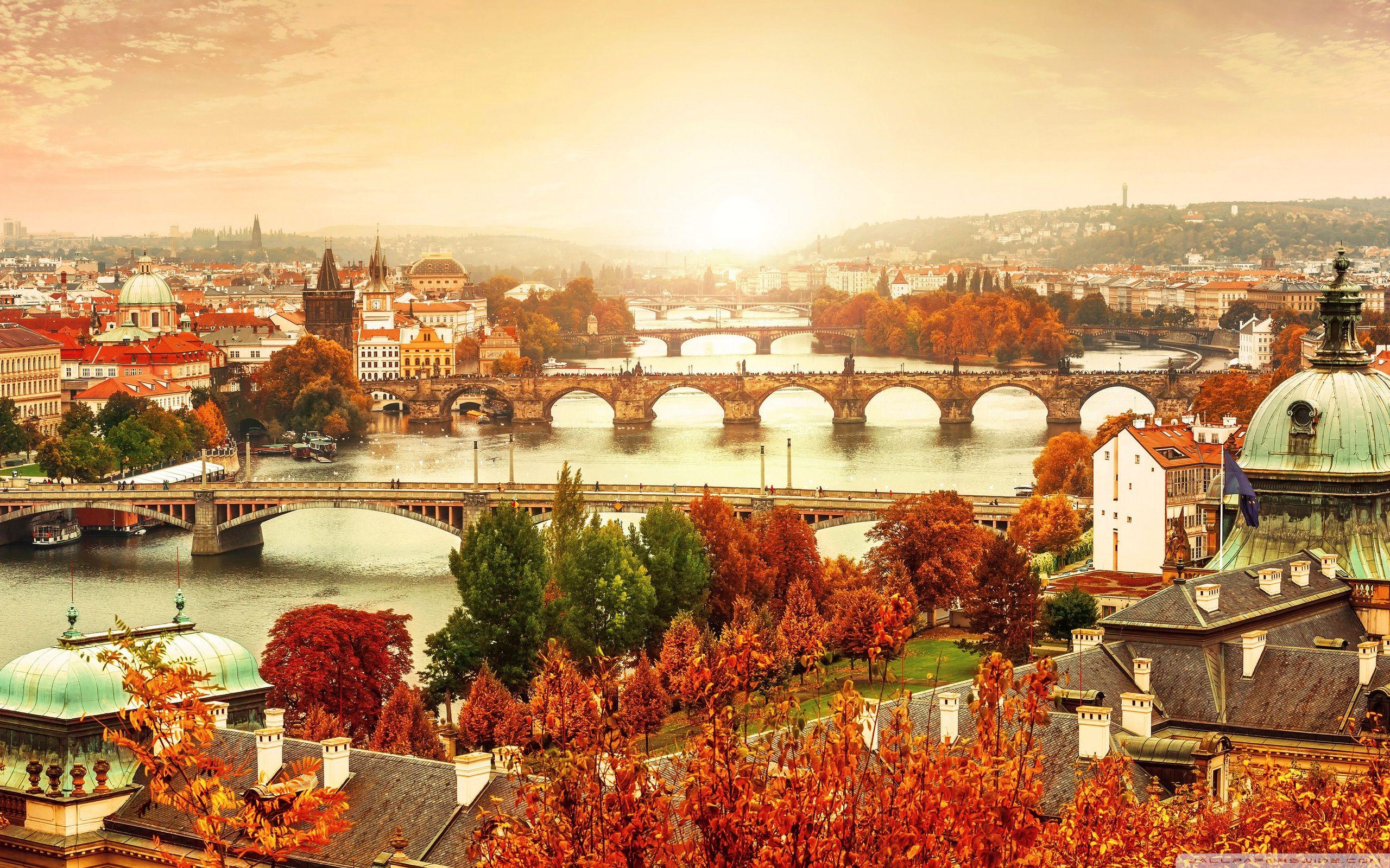 2560x1600 Prague Bridges, Autumn Ultra HD Desktop Background Wallpaper