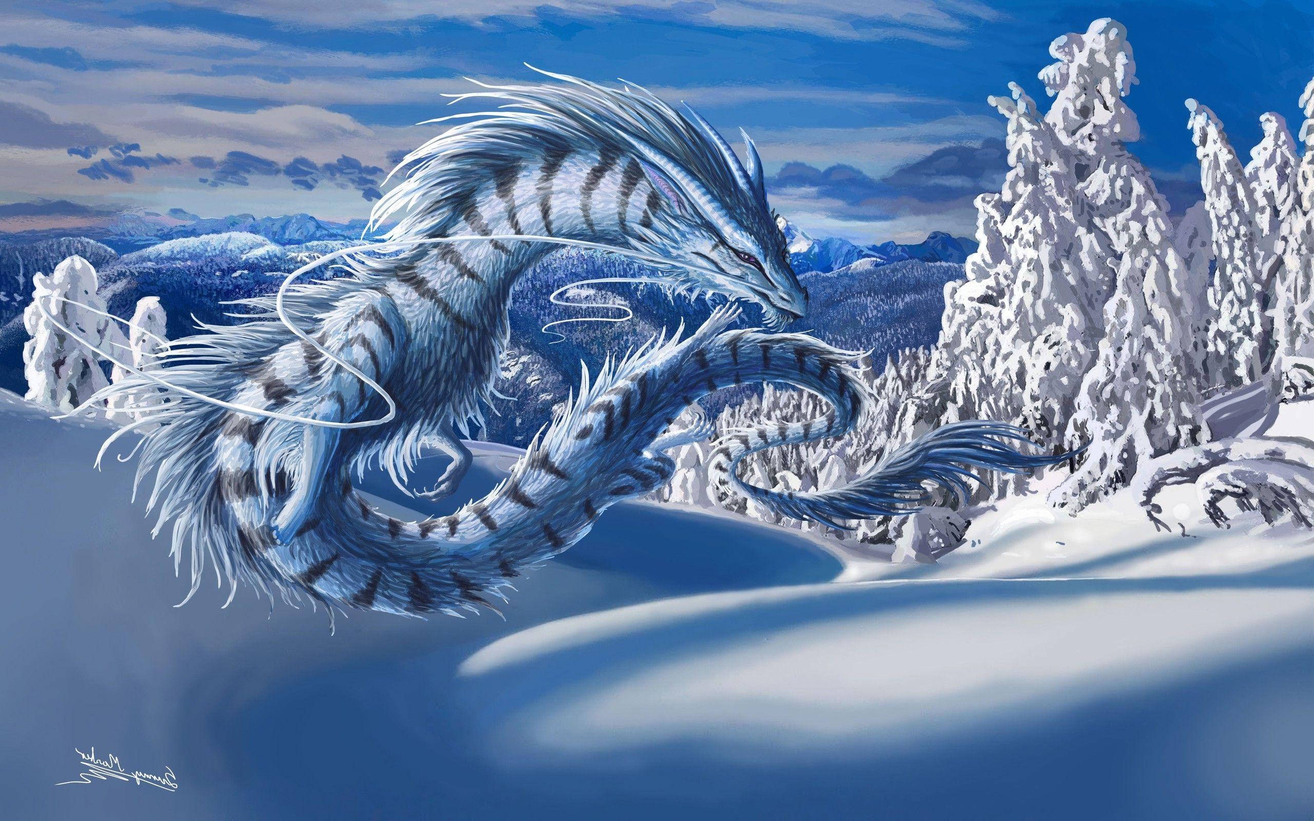 2560x1600 dragon, Digital Art, Fantasy Art, Nature, Winter, Snow, Trees, Clouds, Mountain, Forest, Hill Wallpaper HD / Desktop and Mobile Background