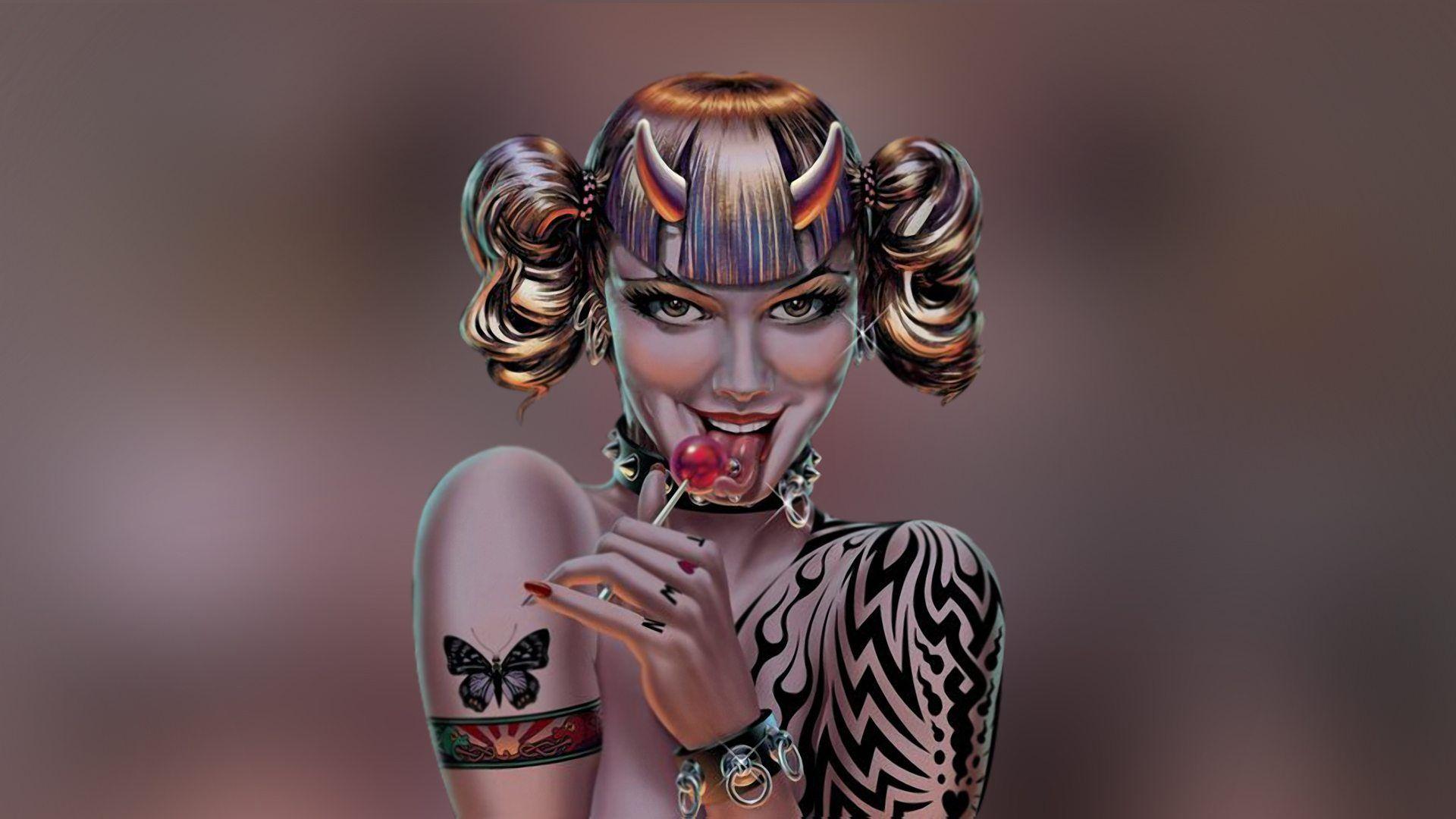 1920x1080 Women Artwork Crazy Town Punk Girl Desktop