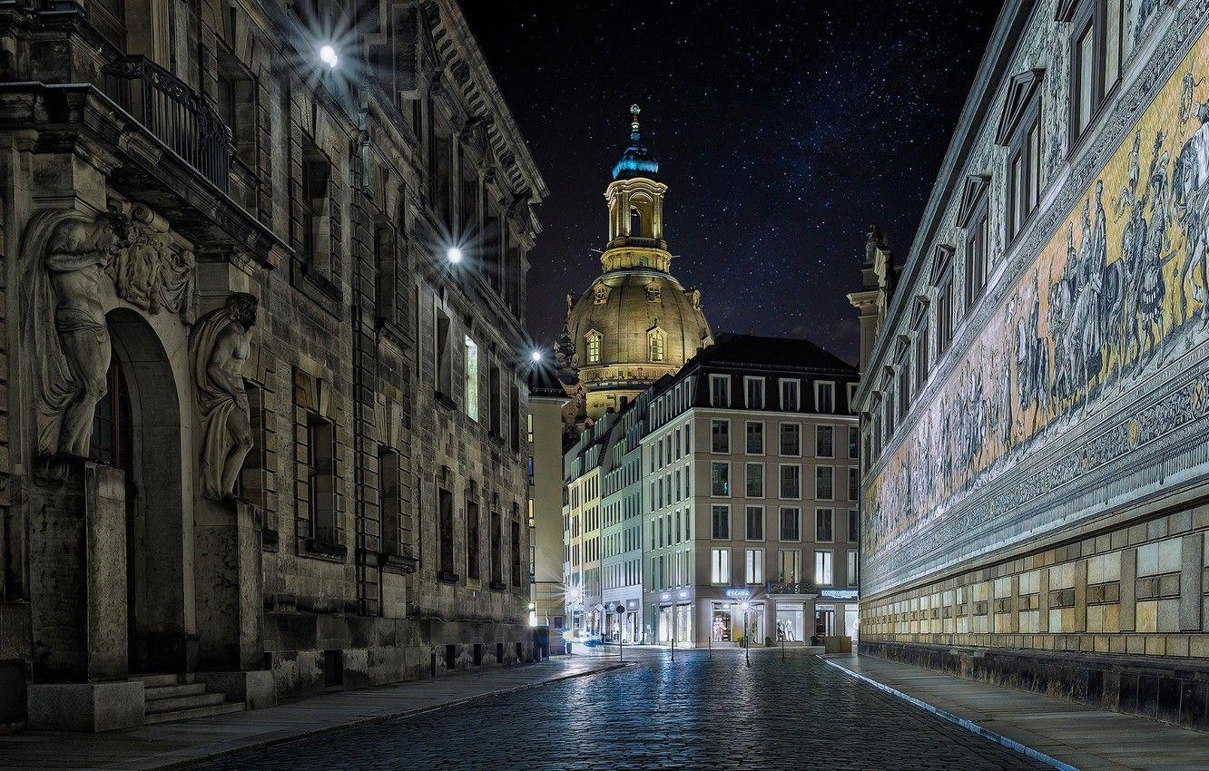 1332x850 Wallpaper night, street, Germany, Dresden, Augustus road