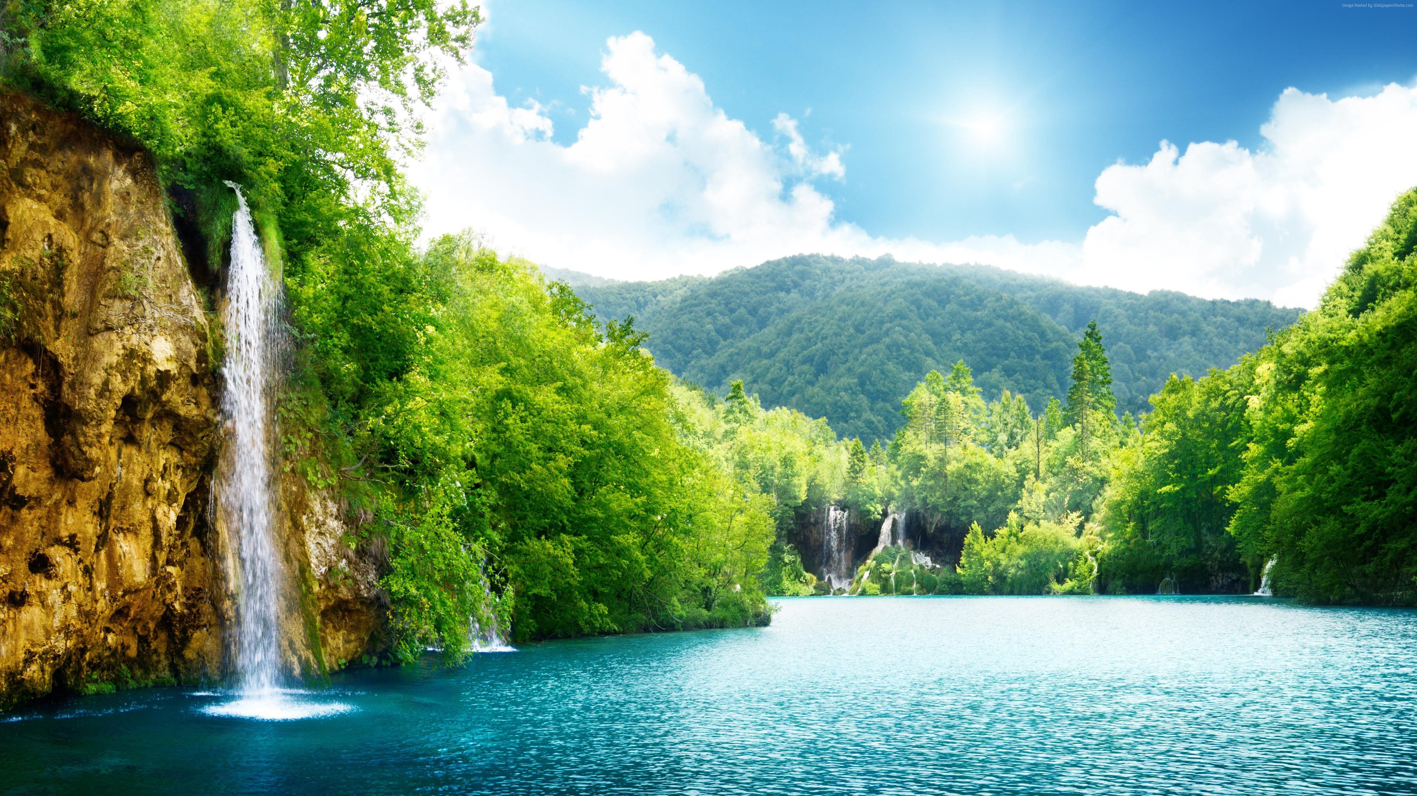 4550x2559 Wallpaper Lake, 4k, HD wallpaper, sea, water, waterfall, rocks