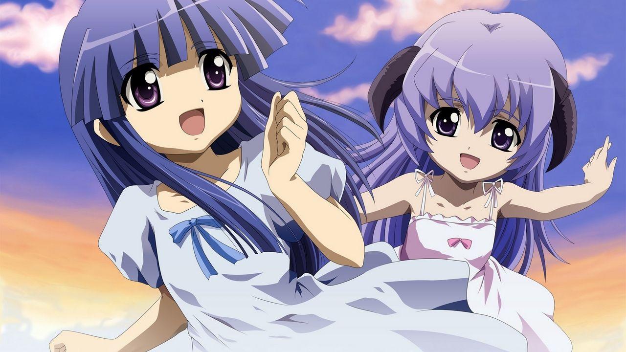 1280x720 Wallpaper anime, happy, girls, cute, flying, wind, sky HD