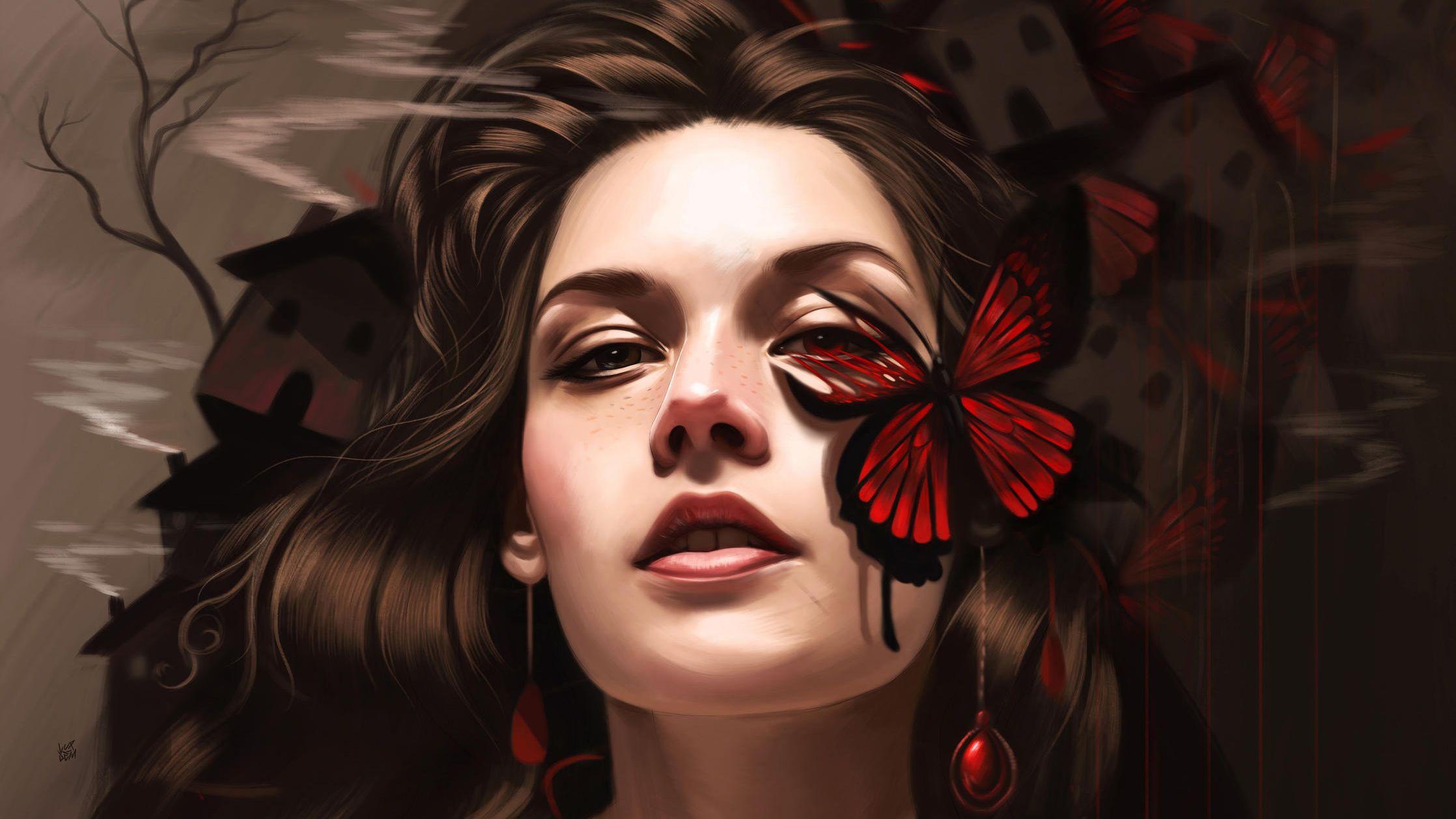 2236x1257 Butterfly On Girl Face Fantasy Art, HD