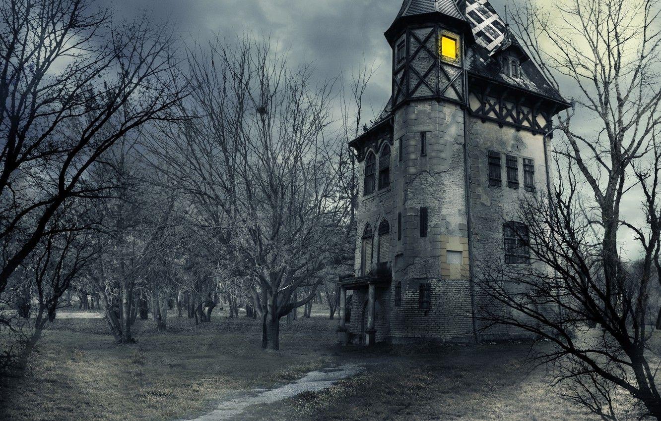 1332x850 Wallpaper the sky, clouds, trees, night, house, castle, the moon, moon, Halloween, halloween, sky, trees, night, clouds, castle, creepy image for desktop, section разное