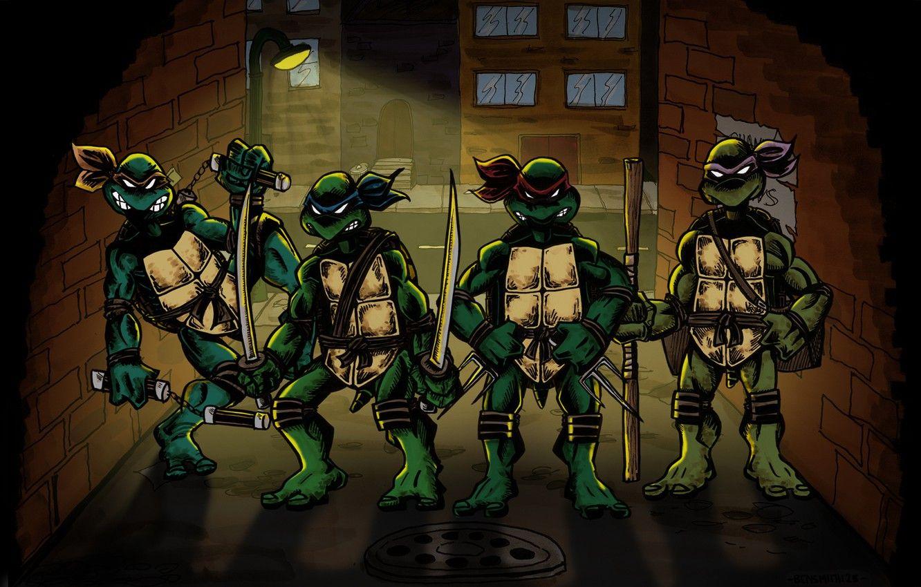 1332x850 Wallpaper street, wall, Rafael, TMNT, Raphael, Leonardo