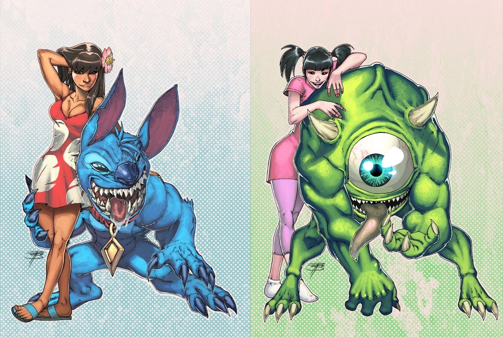 1610x1080 Pixar monsters inc alternative art artwork lilo and stitch