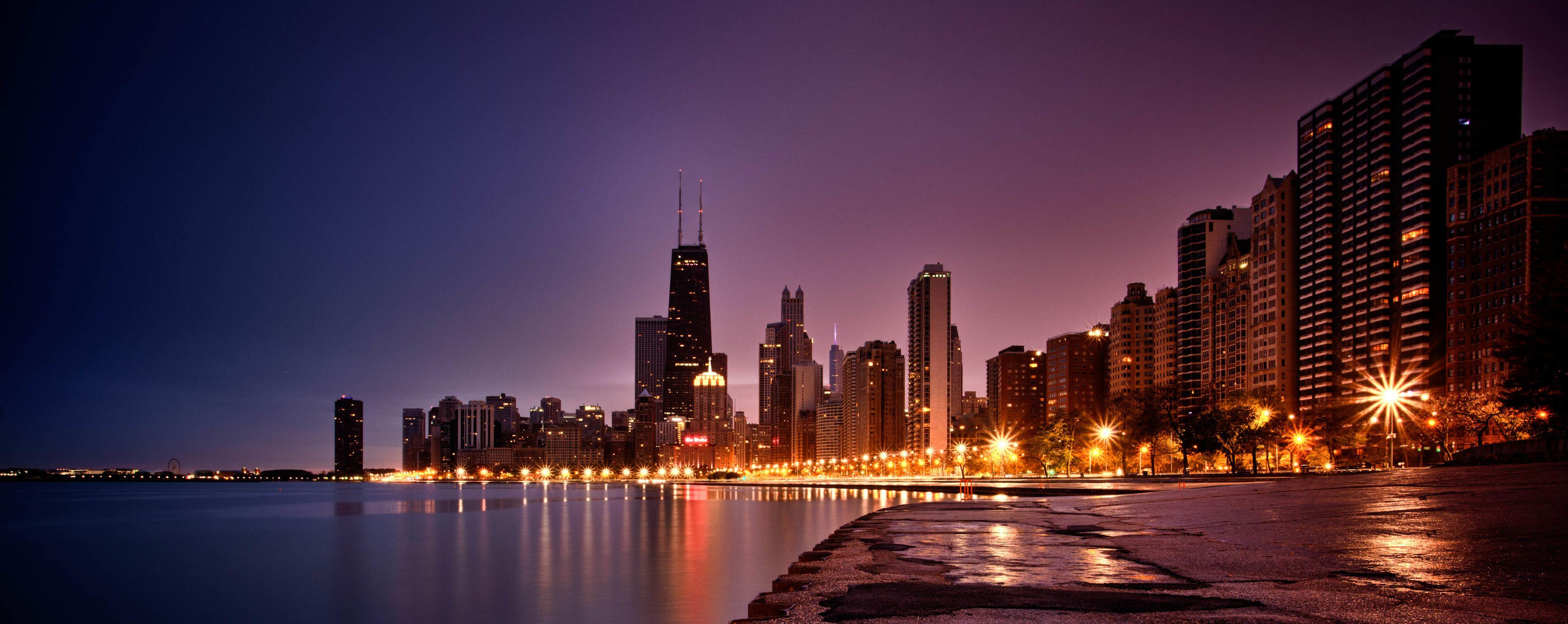 Wallpaper Night Chicago Skyscrapers USA Chicago skyline nightscape  images for desktop section город  download