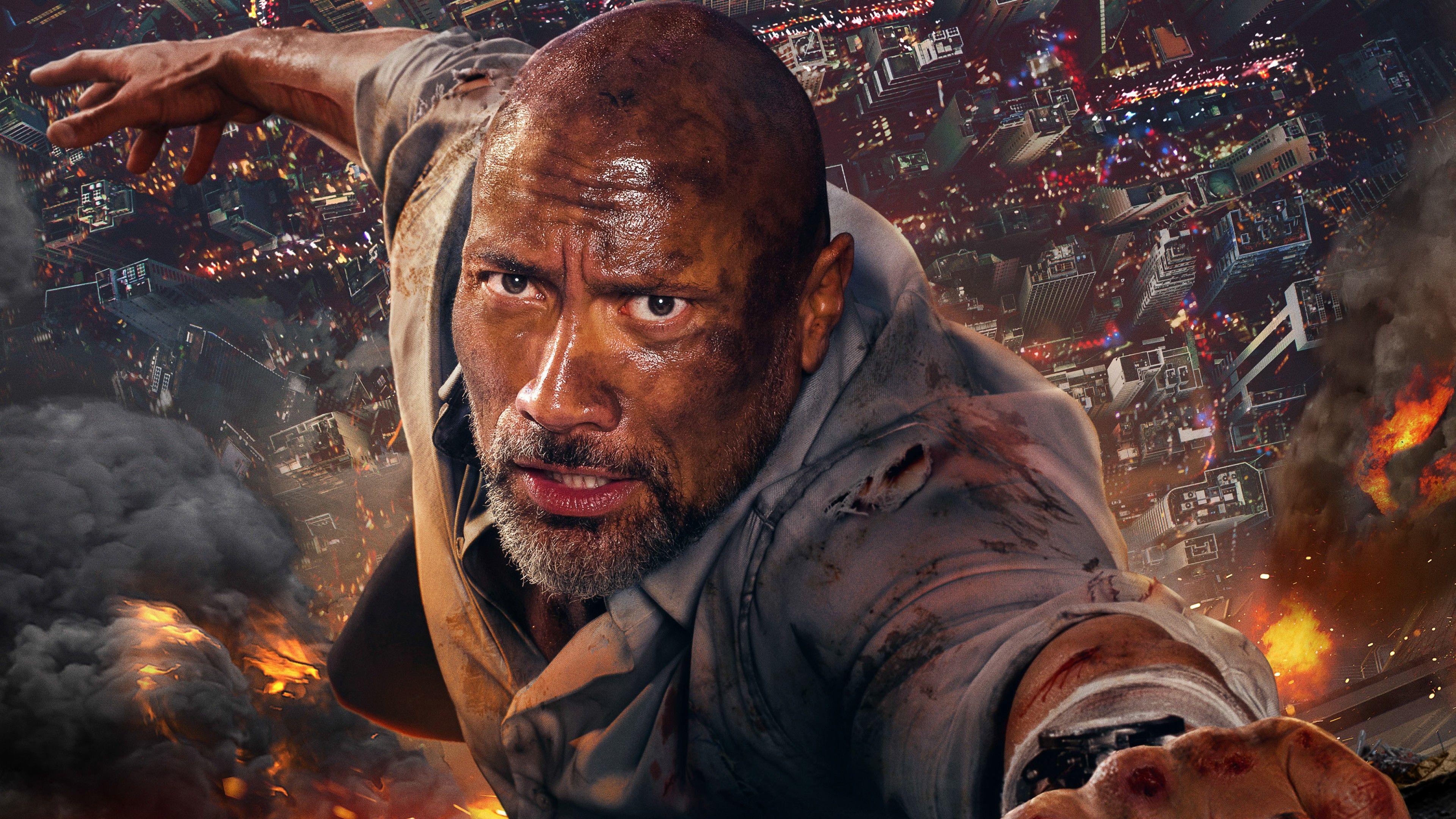 3840x2160 Dwayne Johnson Skyscraper 2018 Film Photo Wallpaper