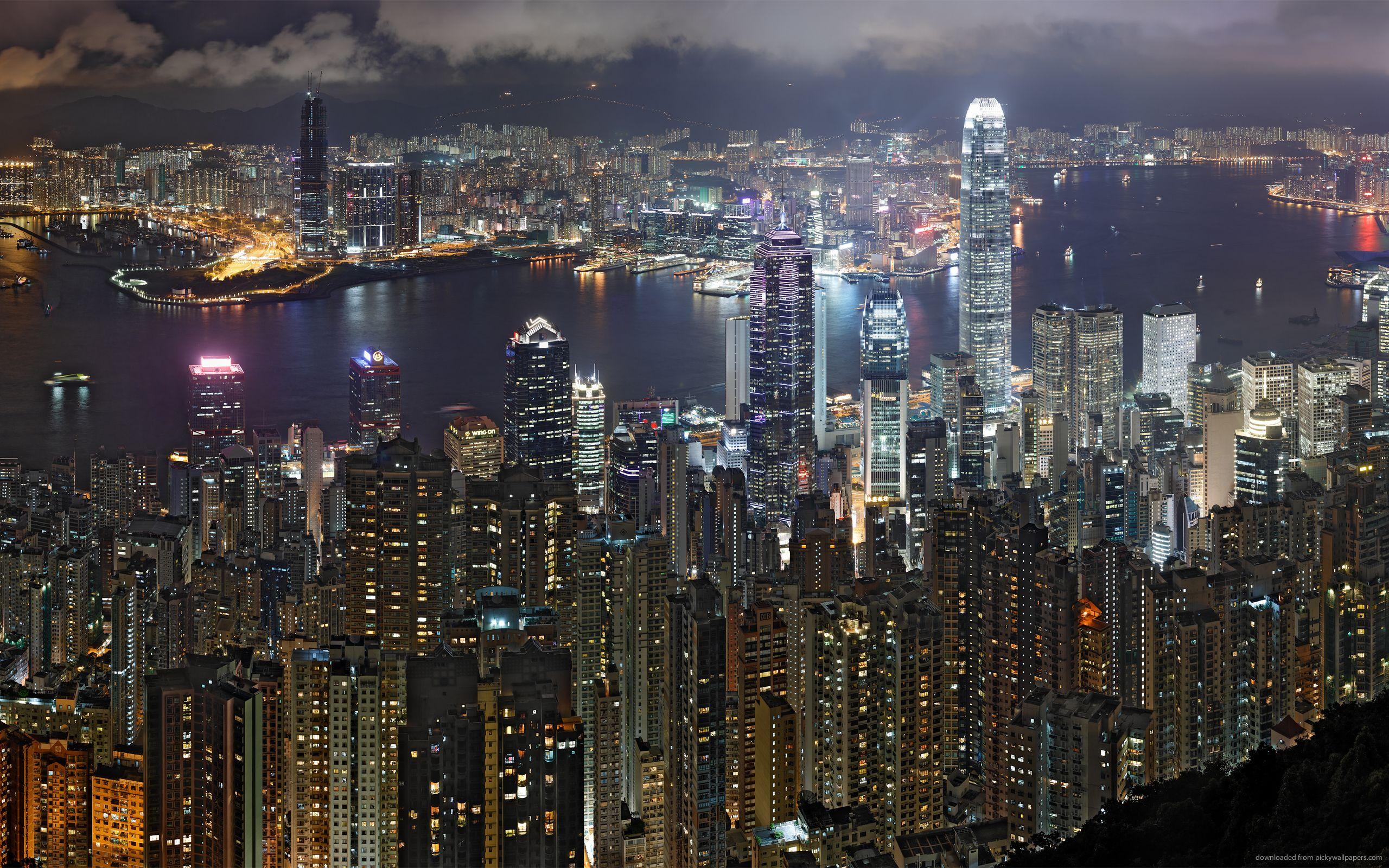 2560x1600 Hong kong skyline night wallpaperx1600