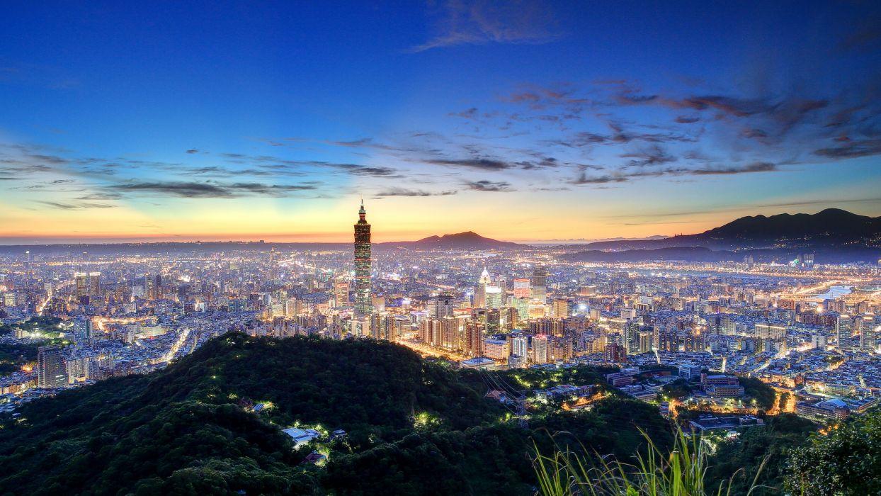 1244x700 China Taipei Taiwan China night city skyline wallpaper