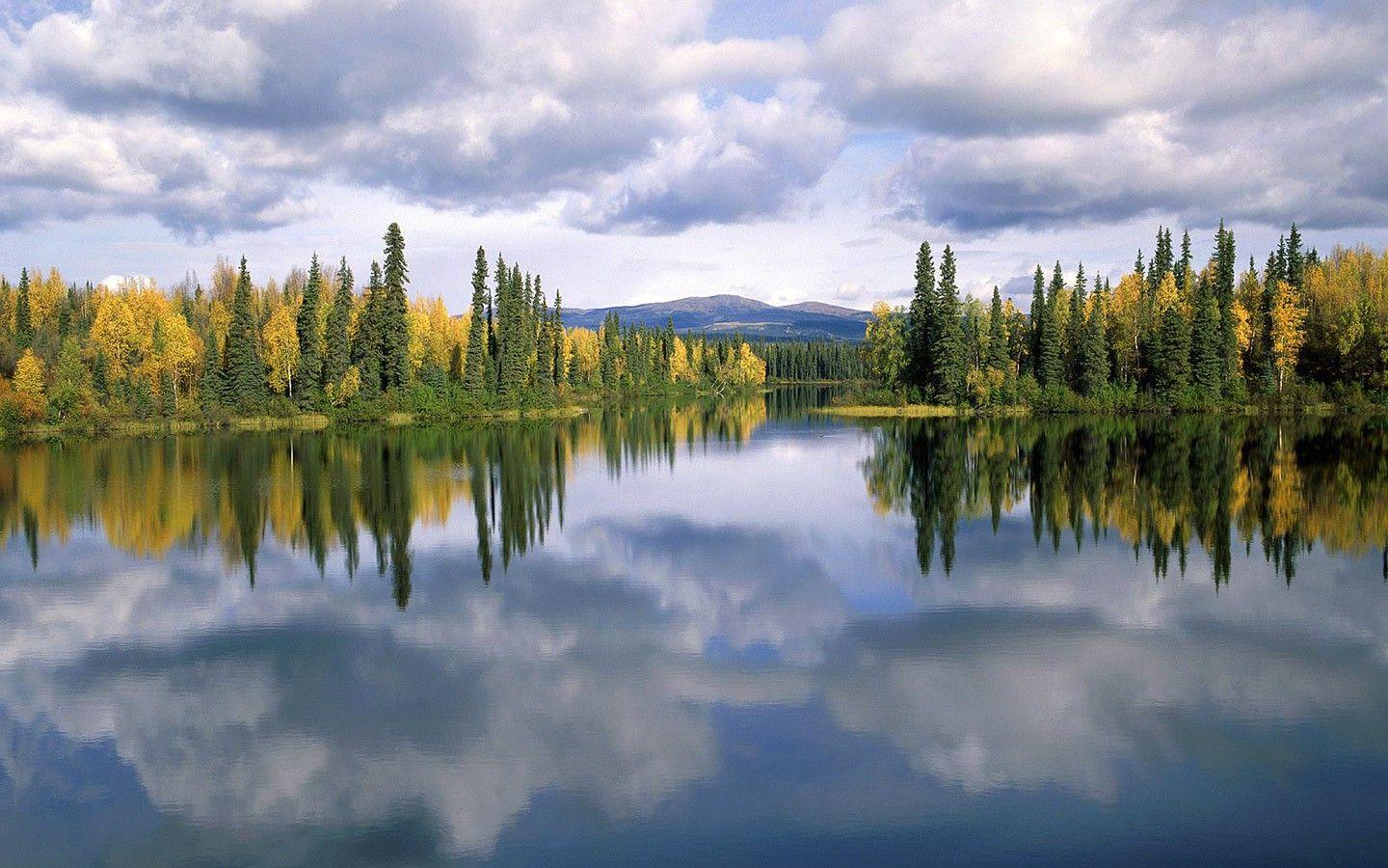 1440x900 Lakes wallpaper: Day Nature Blue Rays Trees Bridge Mountain
