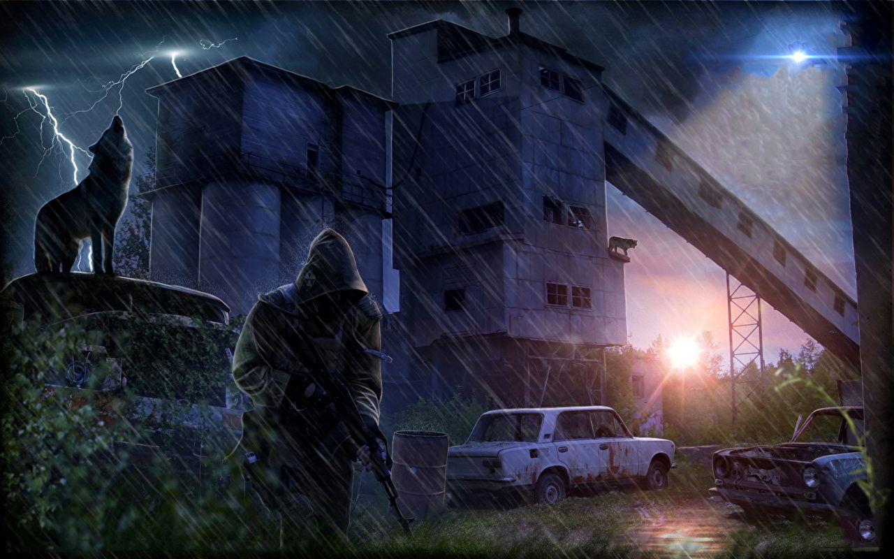 1280x800 Desktop Wallpaper STALKER Wolves lightning bolts Rain vdeo game