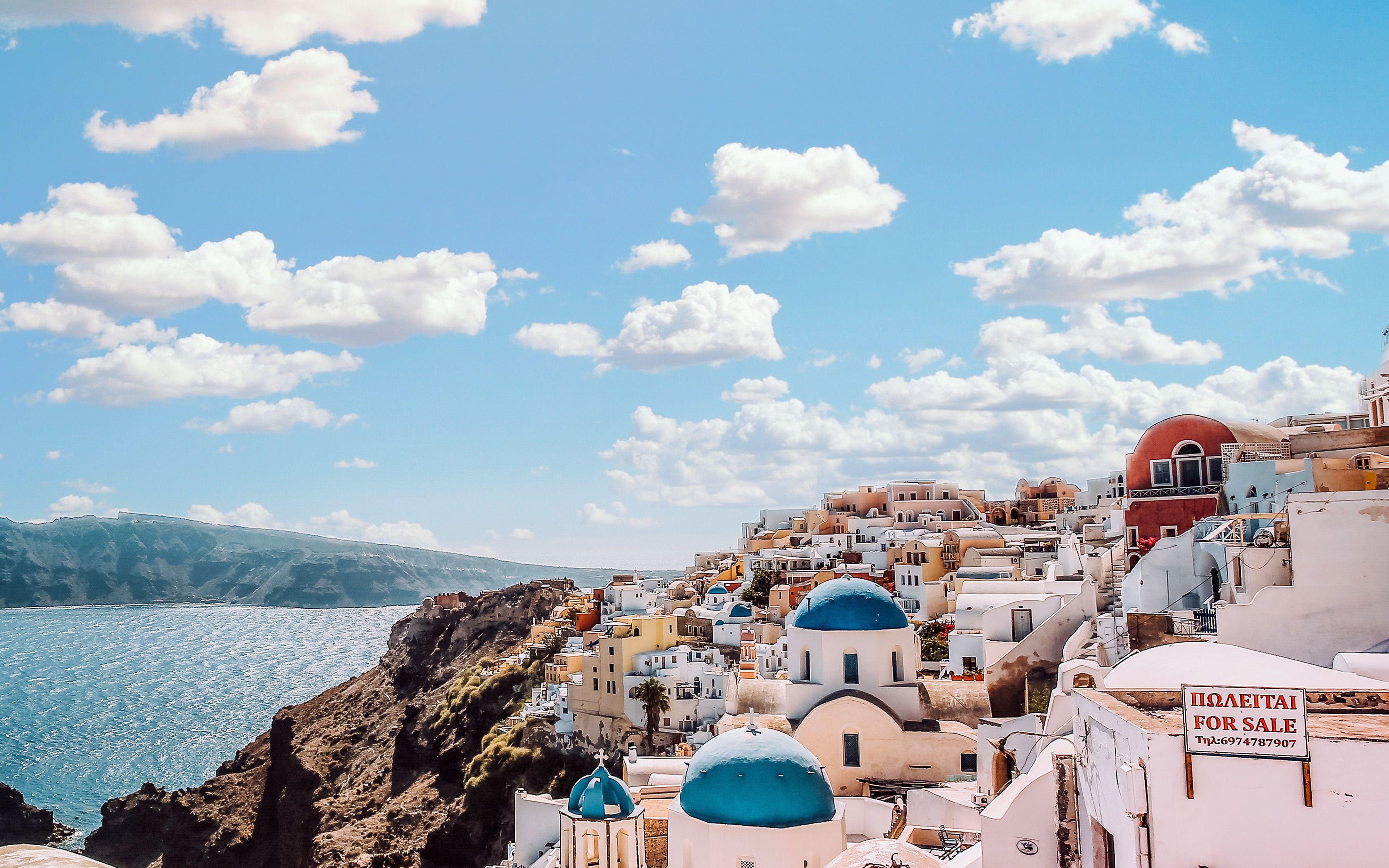 3840x2400 Sky Sunny Summer Greece City Nature Wallpaper
