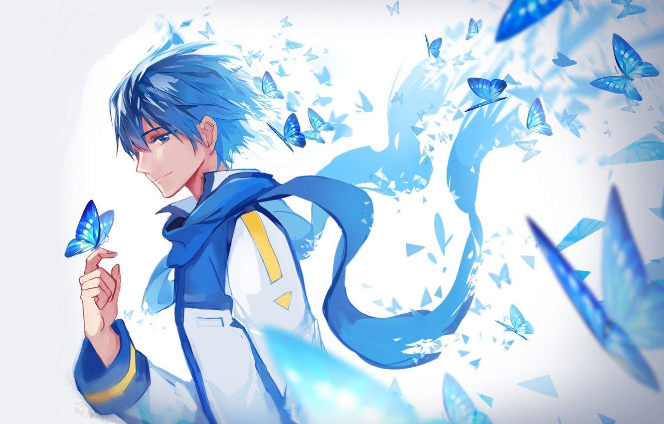 1332x850 Wallpaper butterfly, guy, Vocaloid, Vocaloid, Kaito image