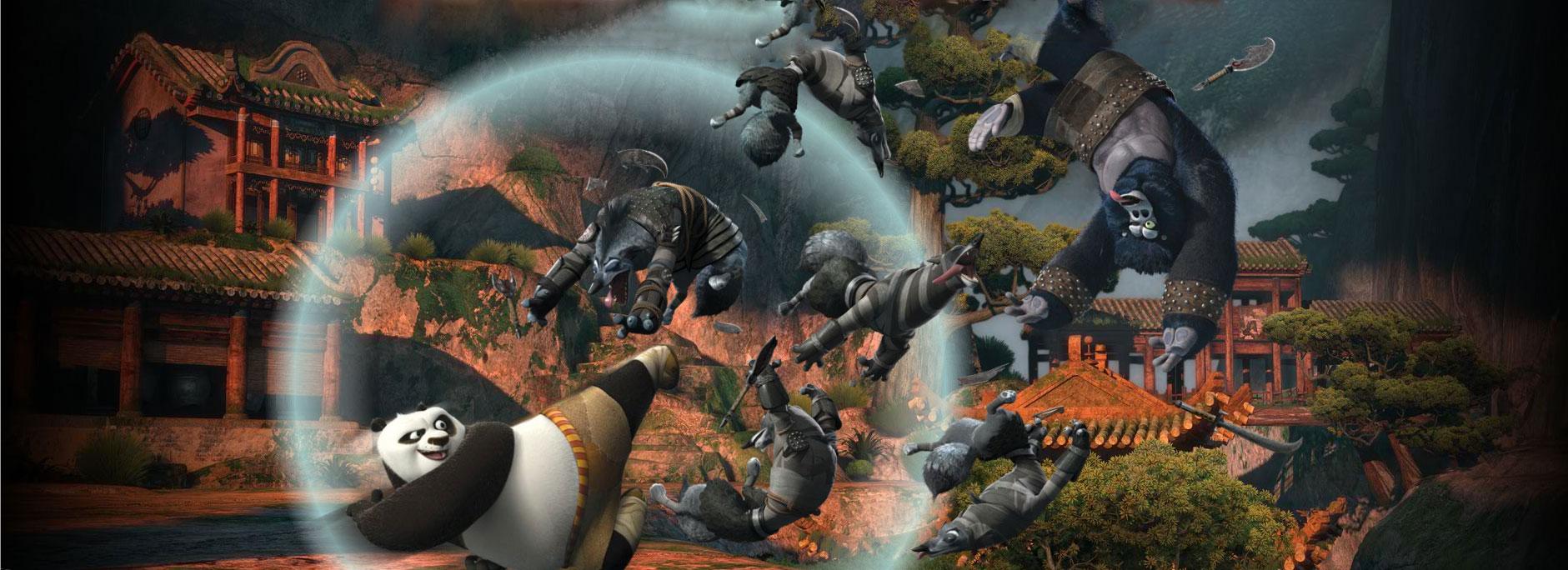 1881x684 Po Fighting Wolves in Kung Fu Panda 2 Desktop Wallpaper