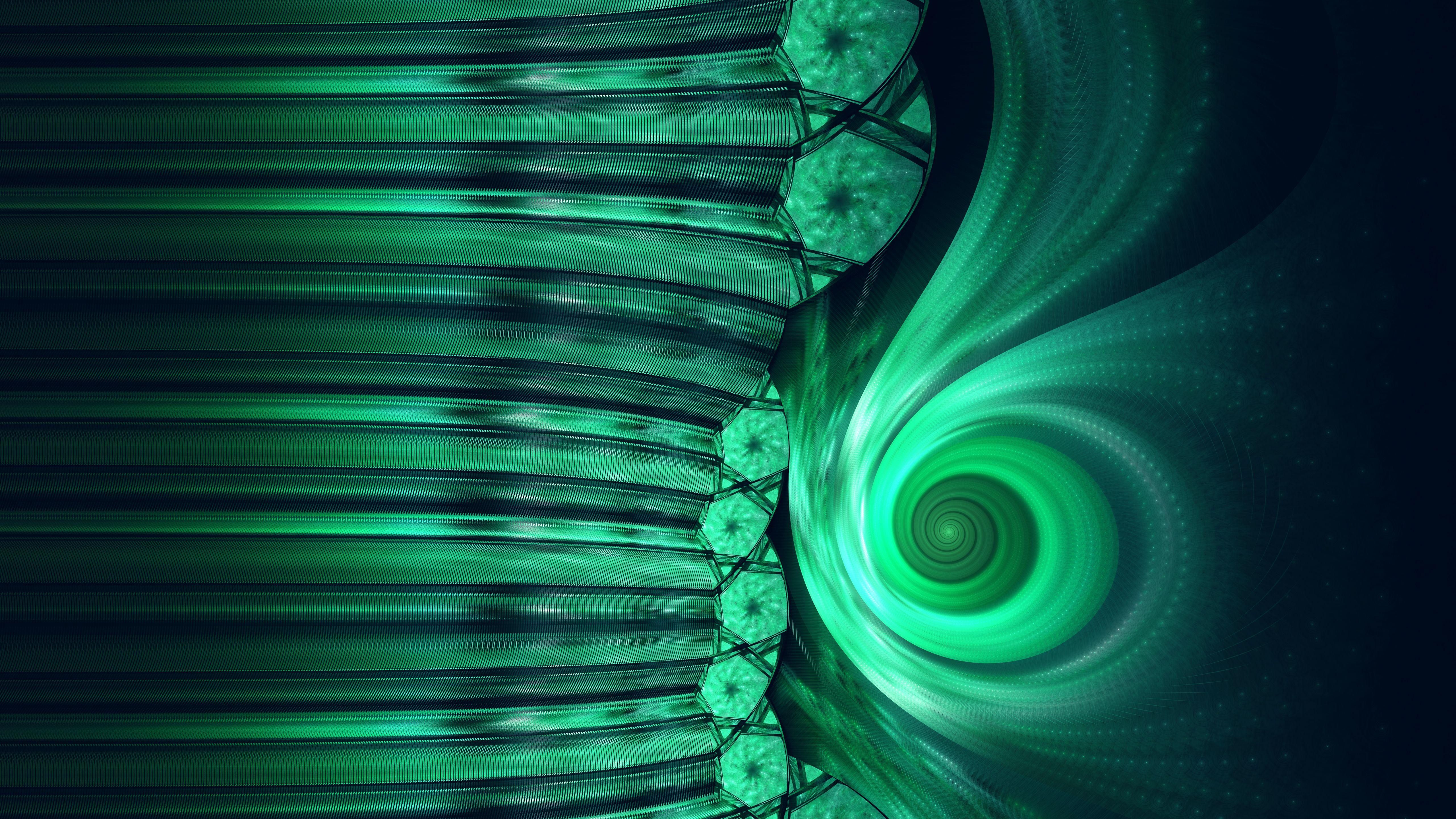 5120x2880 Swirl, Green, Fractal, Digital Art, Artistic wallpaper