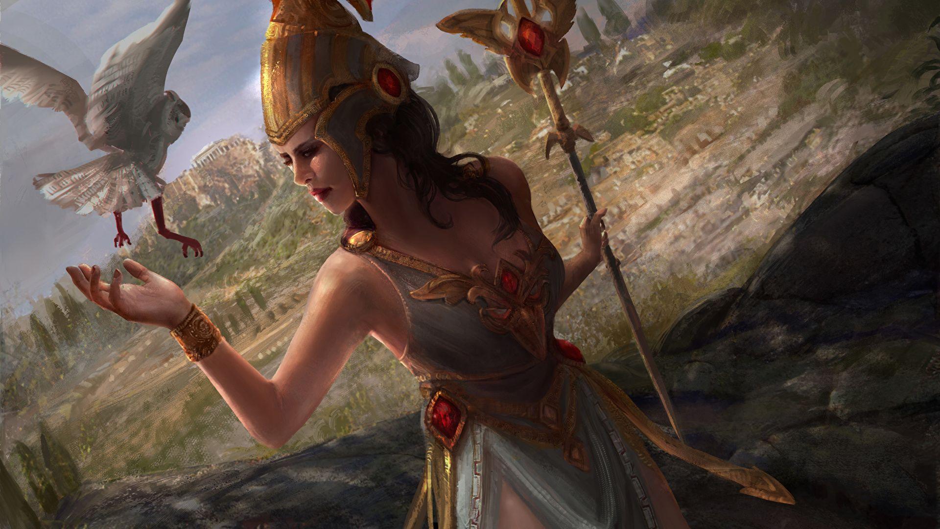 1920x1080 Picture Heroes of Newerth owl Mage Staff Athena Fantasy