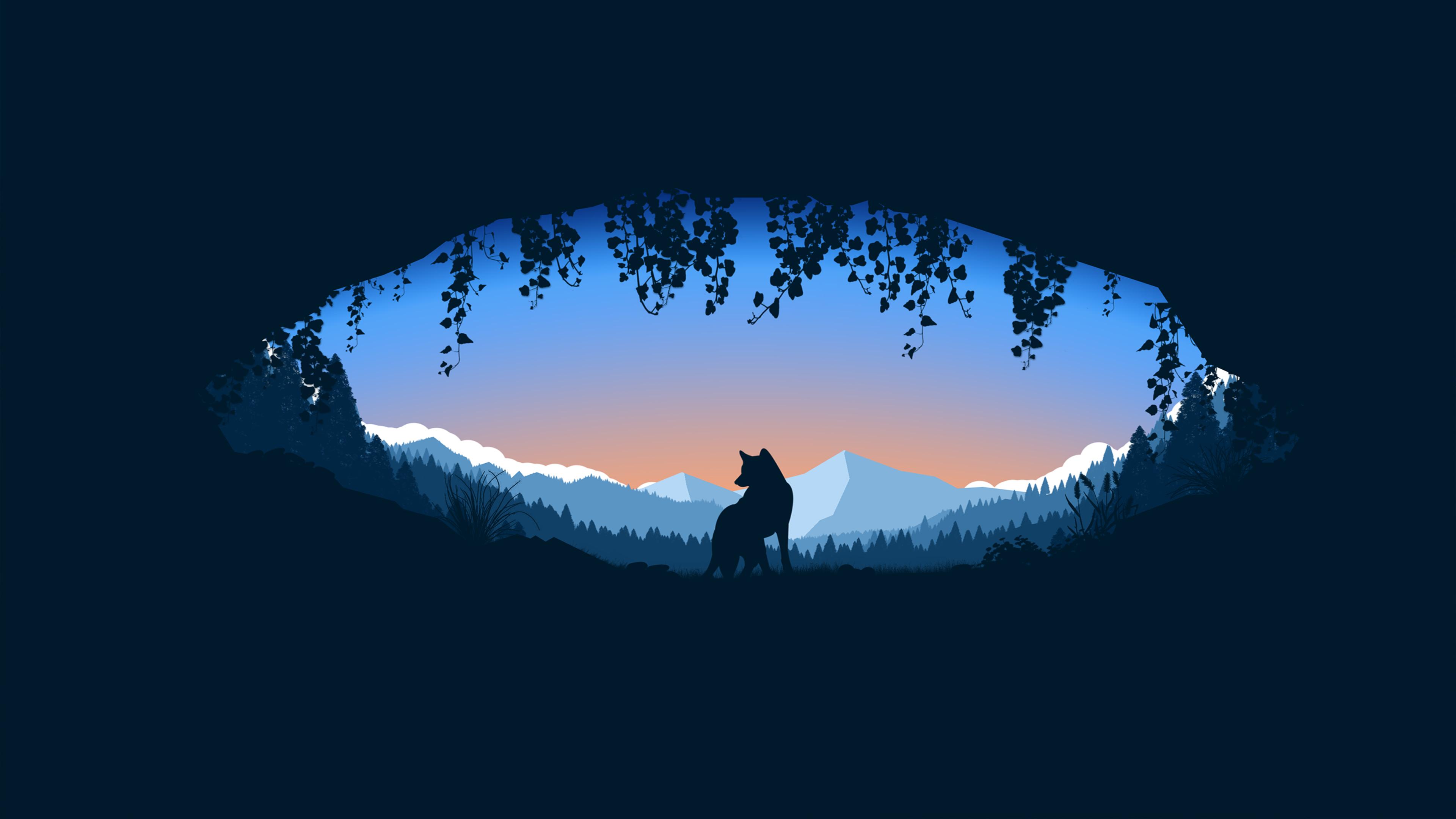 3840x2160 Minimalist wolf in a cave [3840x2160]
