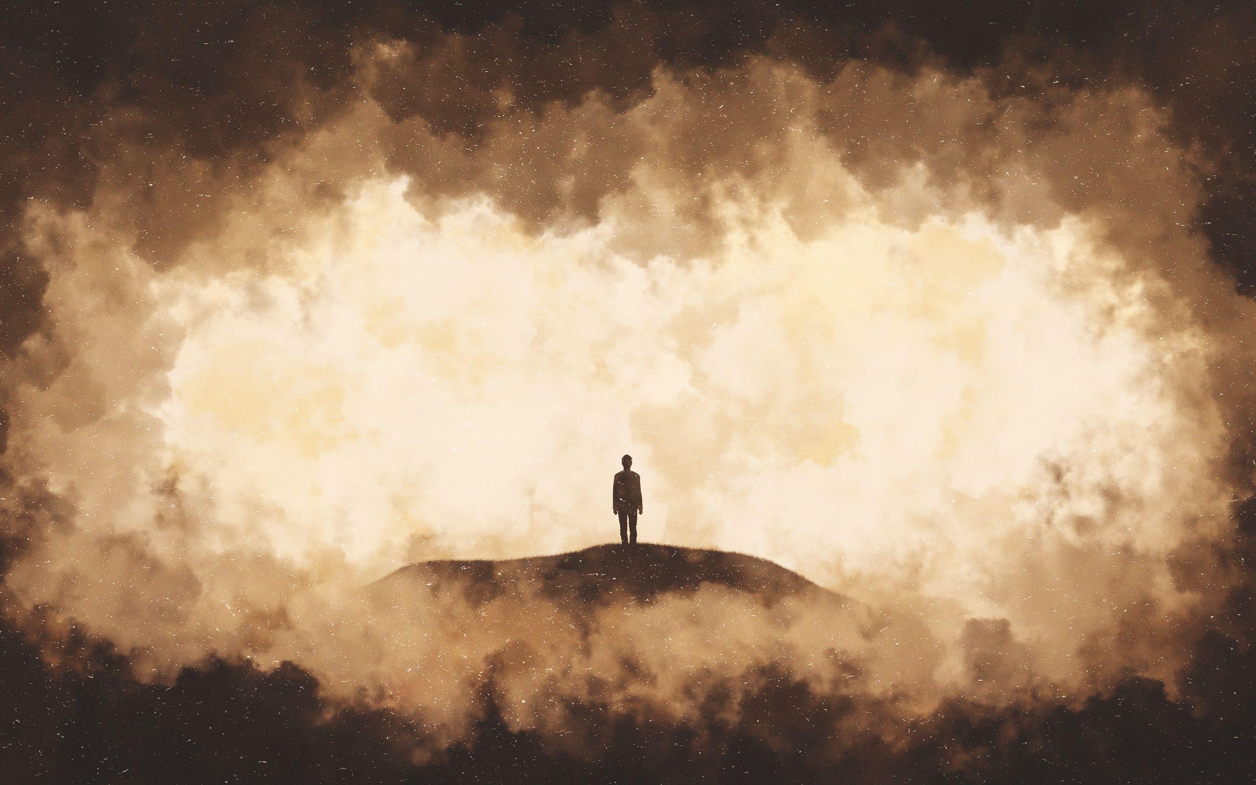 2560x1600 Download wallpaper 2560x1600 man, silhouette, cloud, smoke