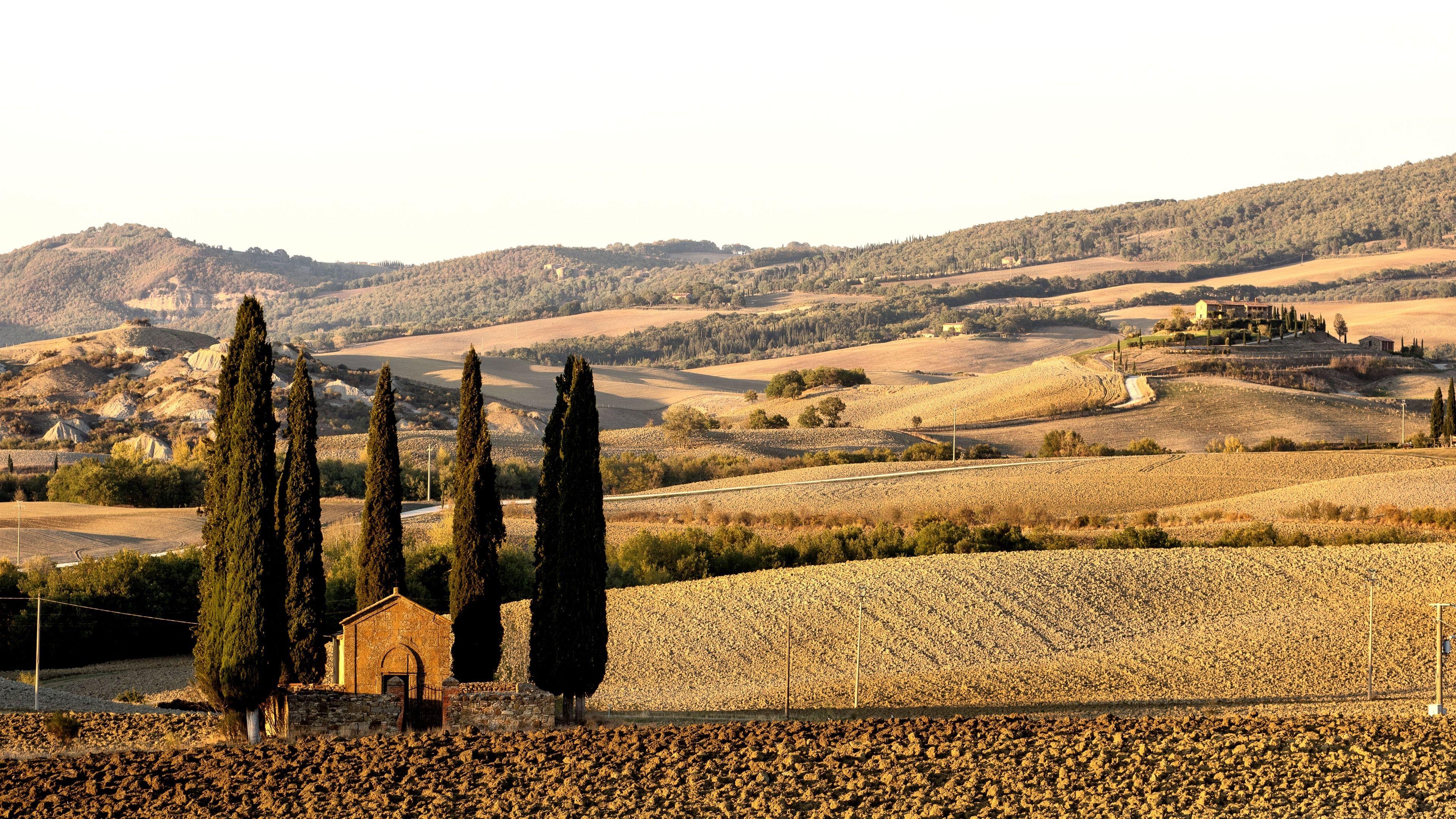3840x2160 Wallpaper Toscana, Italy, fields, trees, houses, countryside