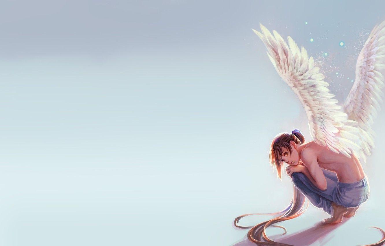 1332x850 Wallpaper mood, wings, minimalism, angel, anime, art, guy