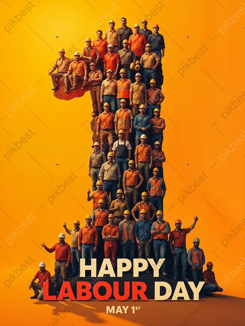 800x1067 Labour Day Poster With Workers Shaping Number One May 1 Tribute Background. JPG Free Download