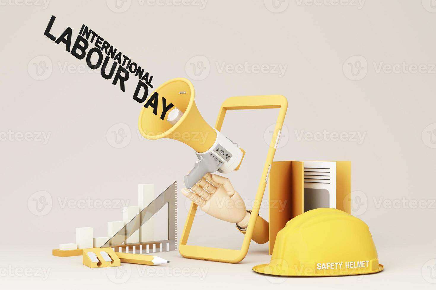1470x980 Happy Labour Day concept. 1st May- International labor day concept. Labor safety and right at Workplace. World Day for Safety and Health at Work concept. Safety first for worker. 3D rendering 8683276