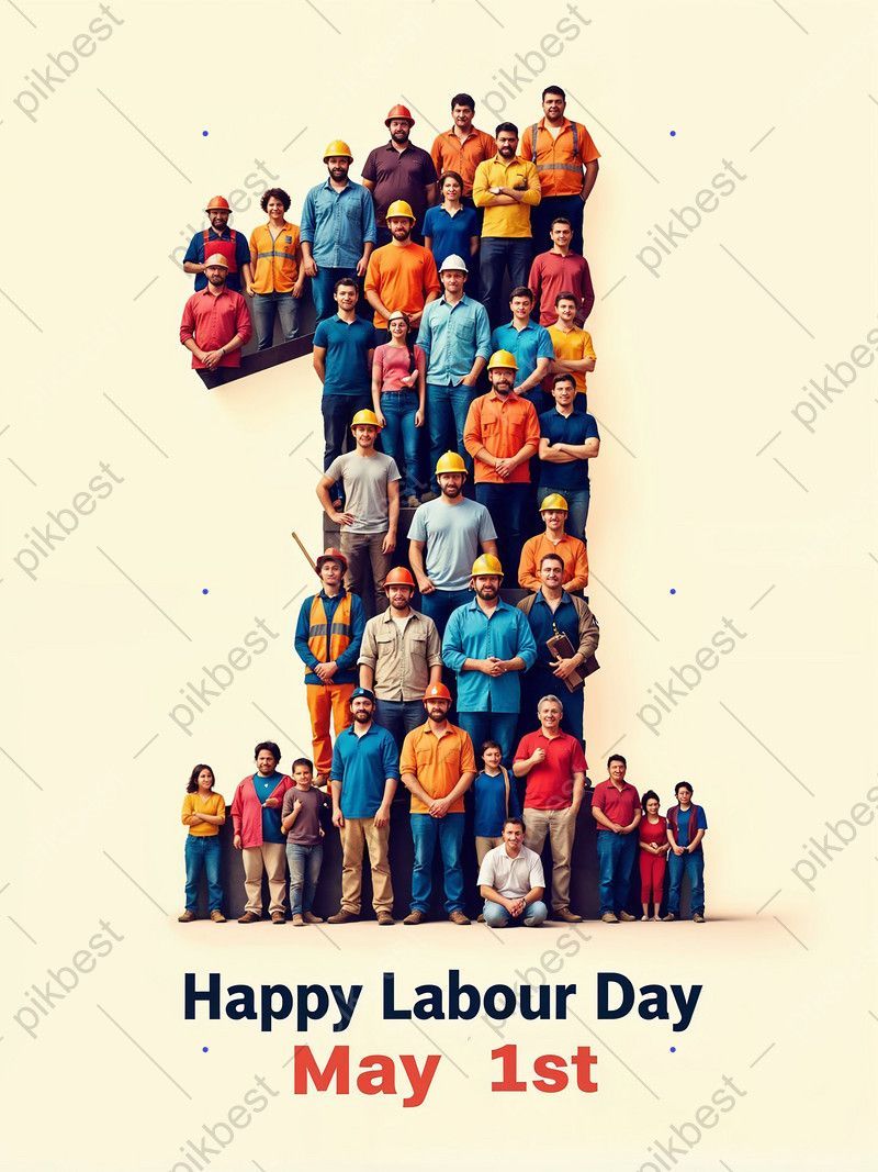800x1067 Labour Day Celebration Poster Workers Forming Number 1 For May 1st Tribute Background. JPG Free Download