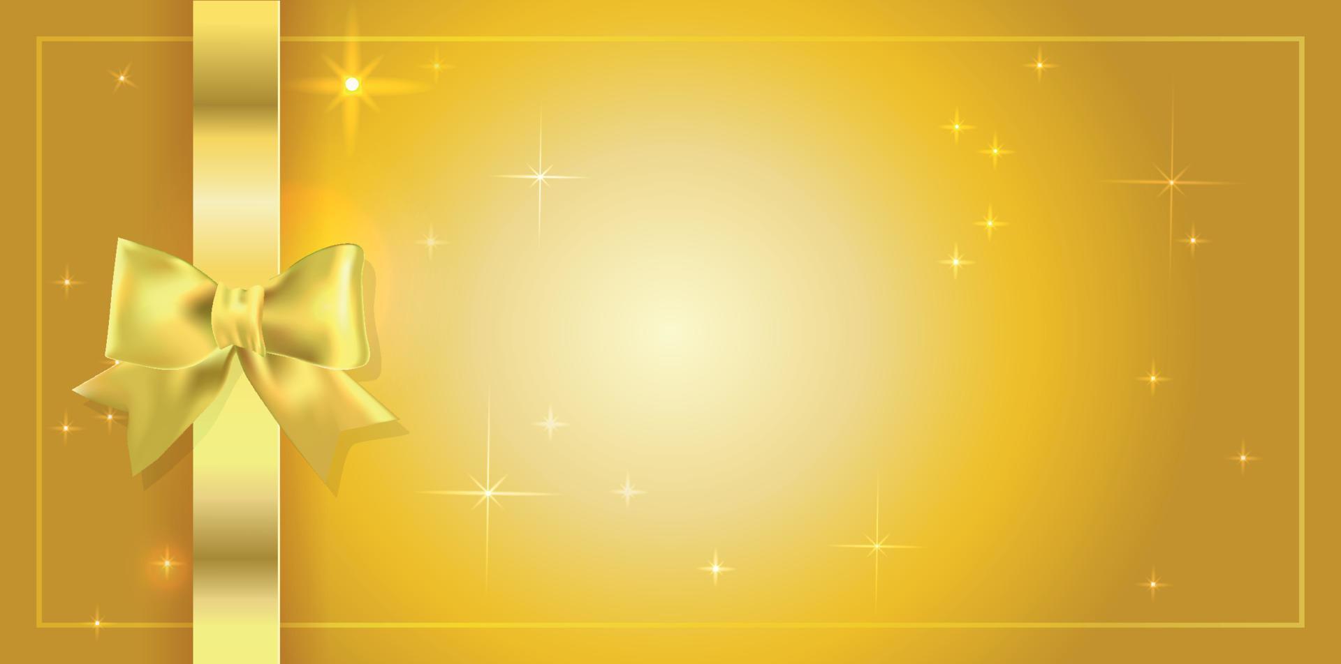 1920x952 Volume template of Golden ticket, Gift Certificate, Gift Voucher. Holiday reward card design with sparkles stars on golden background tied with ribbon with gold bow. Vector Concept for Coupon, event 10189118 Vector