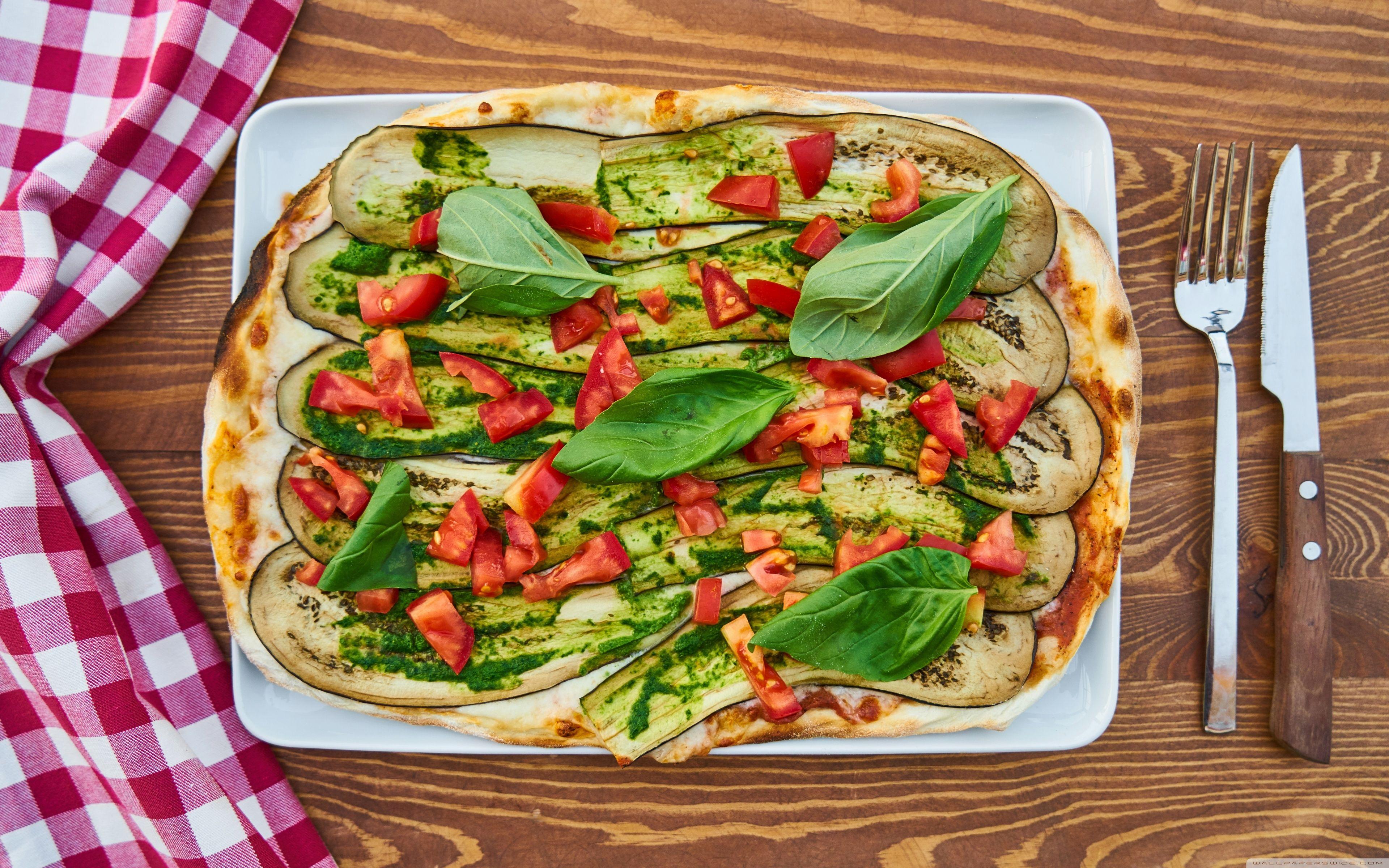 3840x2400 Vegan Vegetarian Pizza Ultra HD Desktop Background Wallpaper