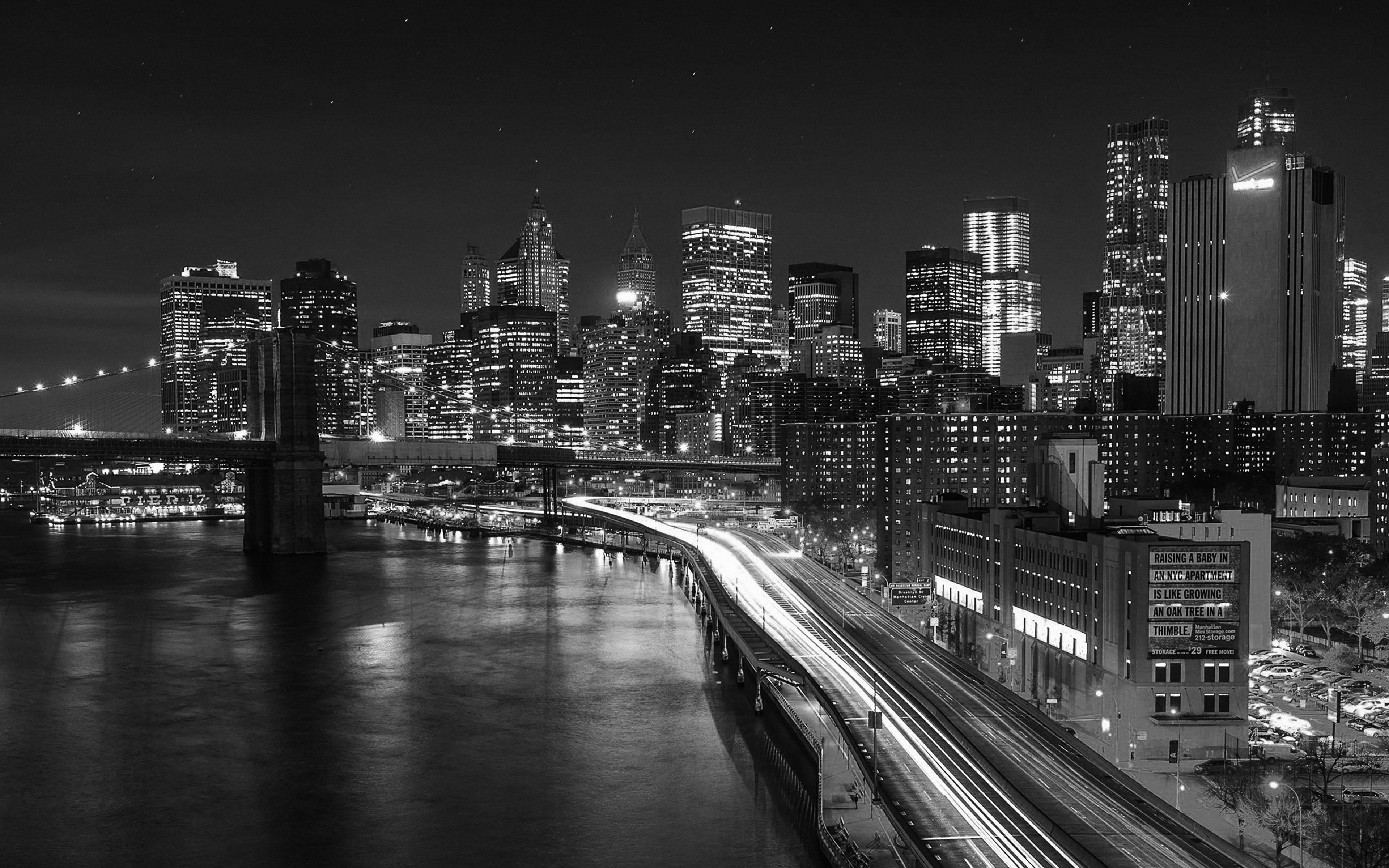 3840x2400 Night City View Lights Dark Bridge Nature Wallpaper