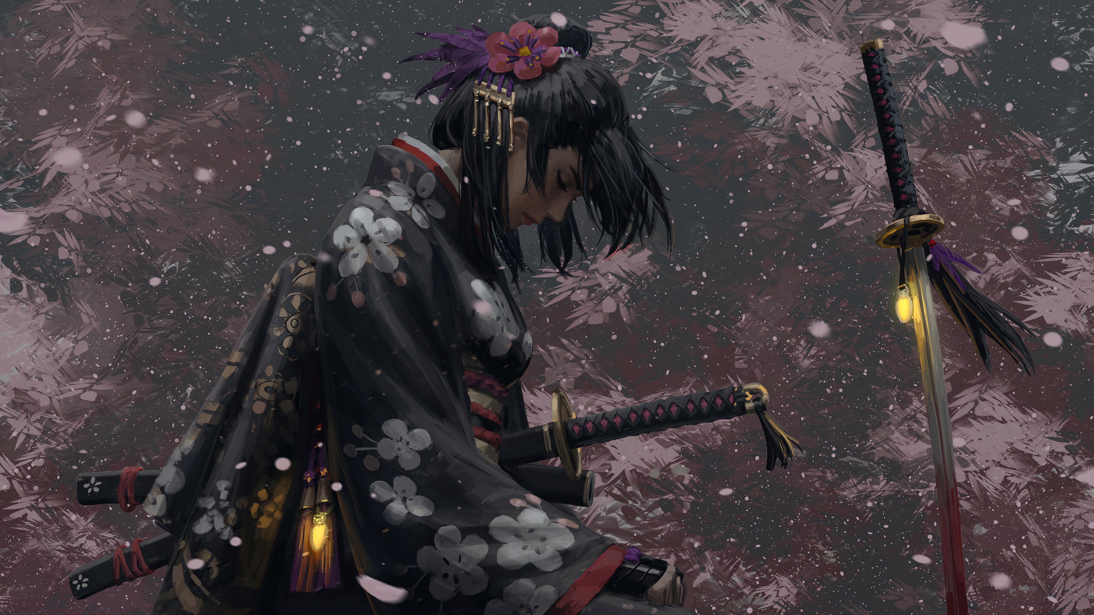 3840x2160 Samurai Girl Katana Wallpaper iPhone Phone 4K f